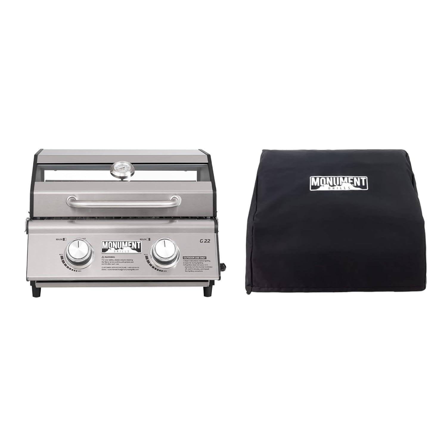 Monument Grills 13742,2-Burner Portable Stainless Steel Tabletop Propane Gas Grill with High Lid and Travel Locks, 15,000 BTU – Perfect for Family BBQs
