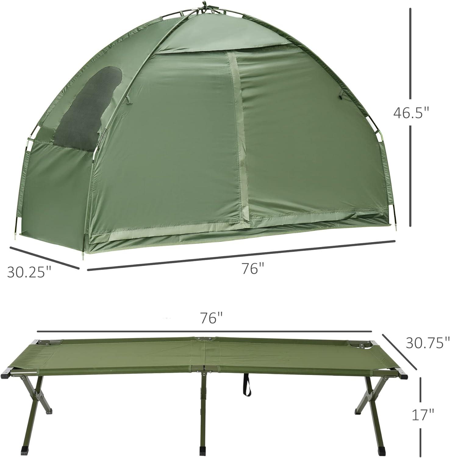 Outsunny Camping Tent Cot, Single Person Folding Cot Combo, Off-Ground Tent, Covered Outdoor Bed with Carry Bag for Hiking, Camping