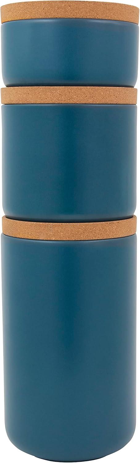 Kamenstein 3pc Canister Set Teal: Ceramic Kitchen Storage & Organization, Cork Lid, Lifetime Warranty