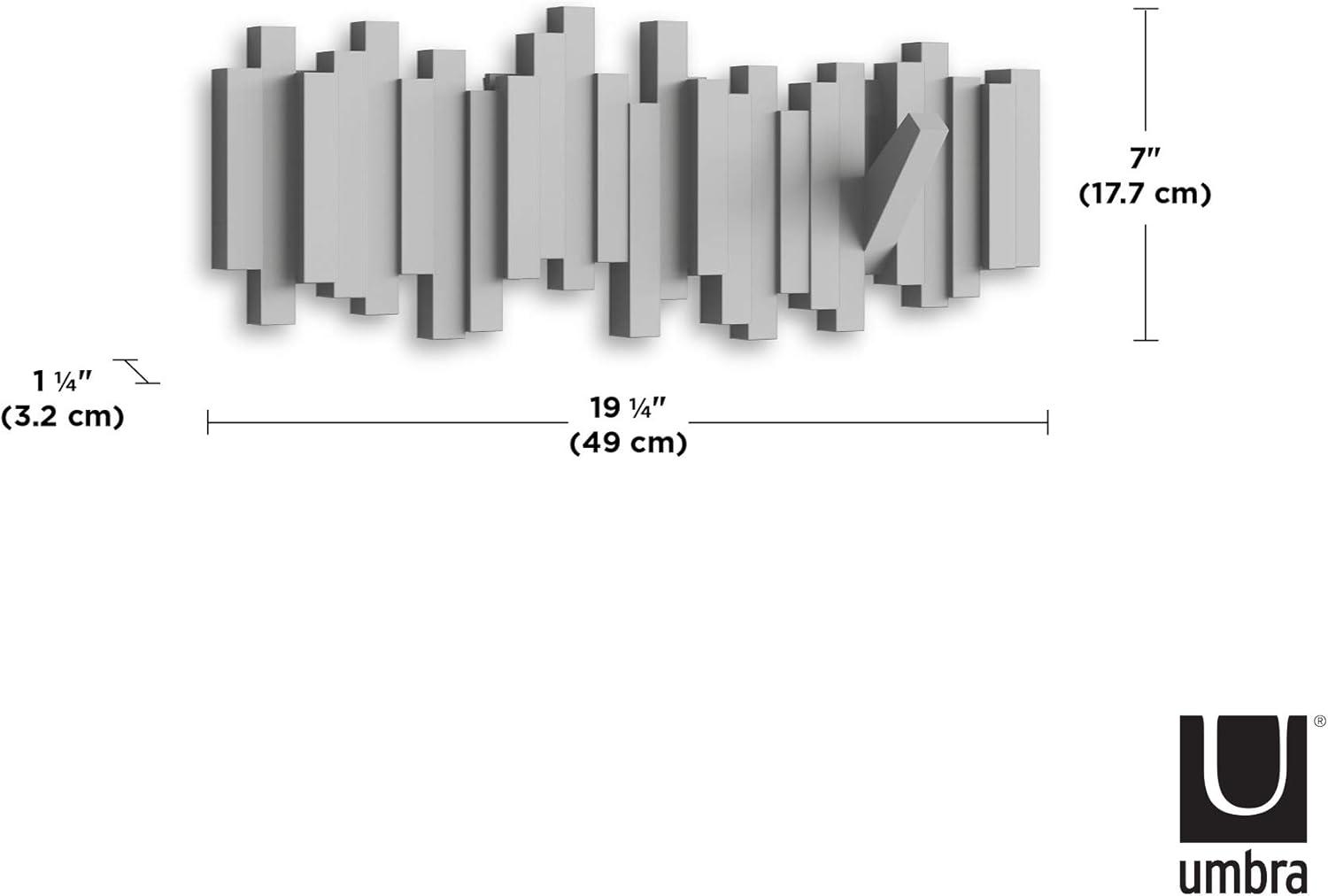 Umbra Sticks Multi Hook Gray: 5 Decorative Picket Hooks, ABS Material, 25 lb Capacity, 19.38" Length, 7.13" Width