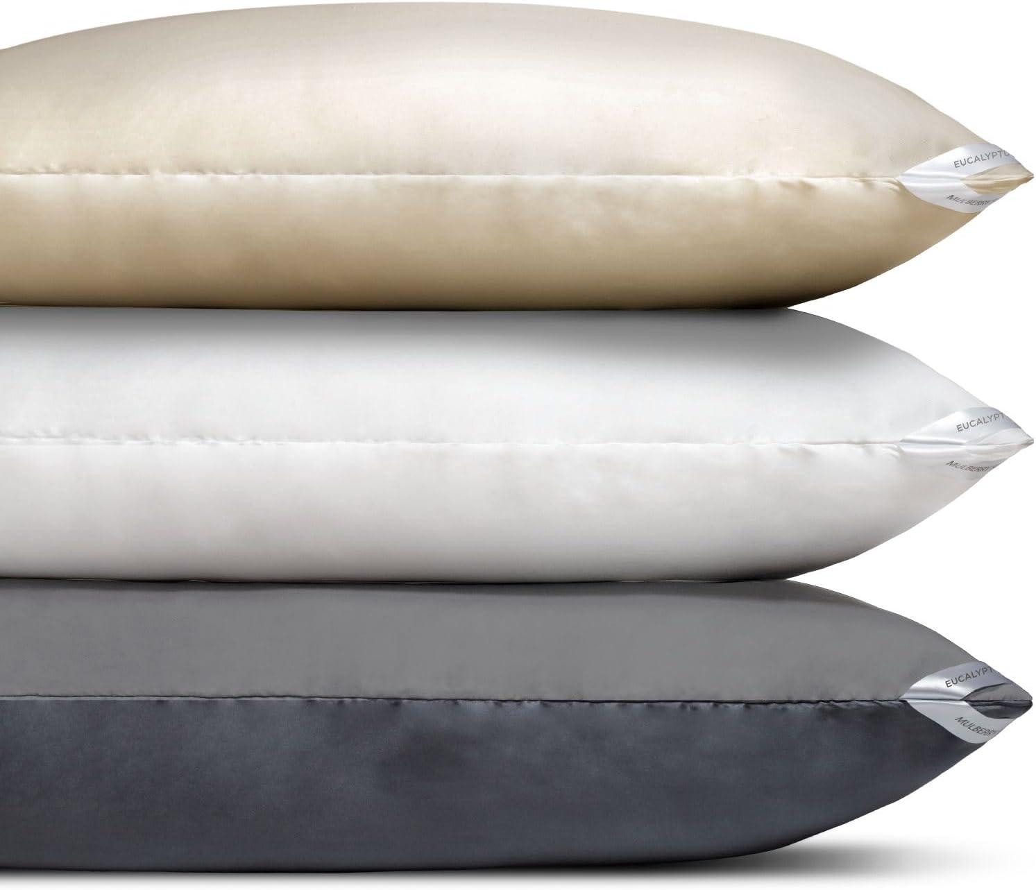 Discover Night LLC NIGHT Dual-Sided Silk Pillowcase: Reversible Mulberry Silk & Eucalyptus Gunmetal - Standard