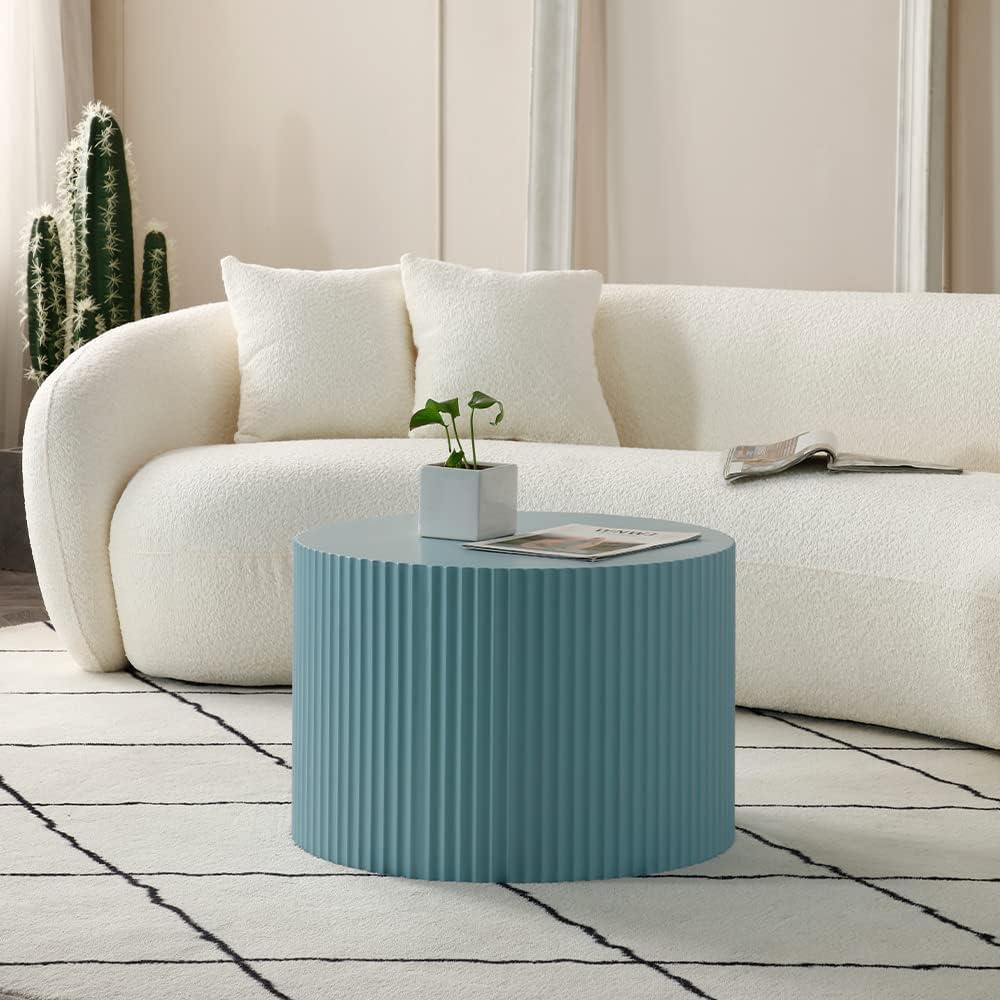 Blue Round Wooden Nesting Coffee Table Set