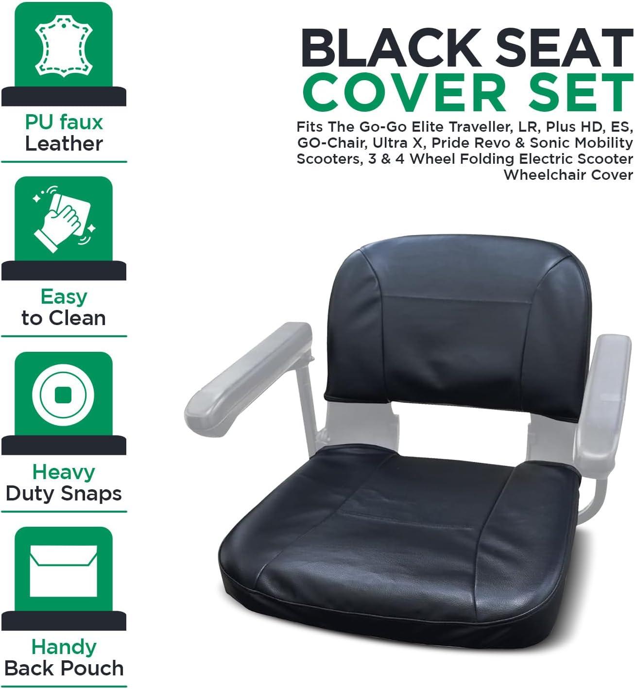 AlveyTech Black Seat Cover Set for Mobility Scooters, 4-Wheel Electric Scooter Wheelchair Covers