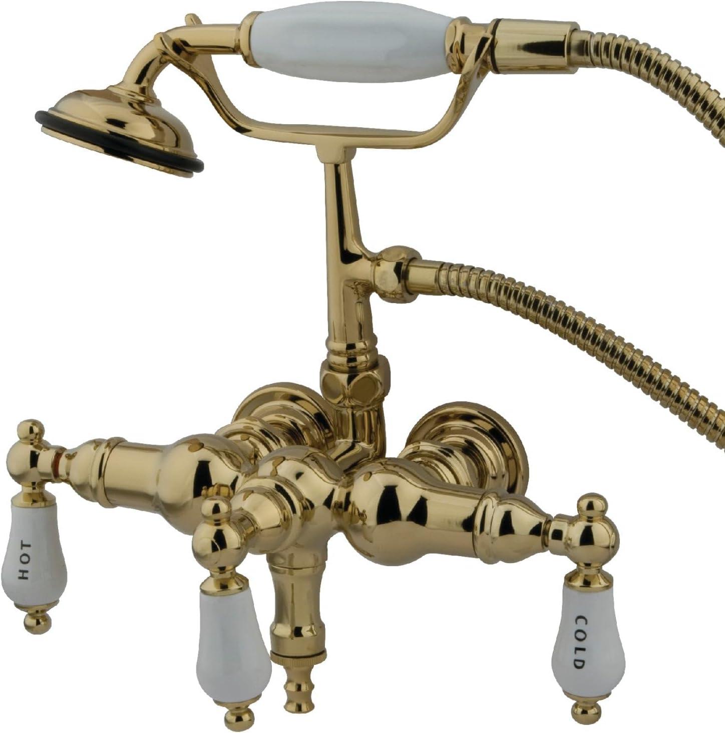 Kingston Brass Vintage Three-Handle 2-Hole Tub Wall Mount Clawfoot Tub Faucet with Hand Shower