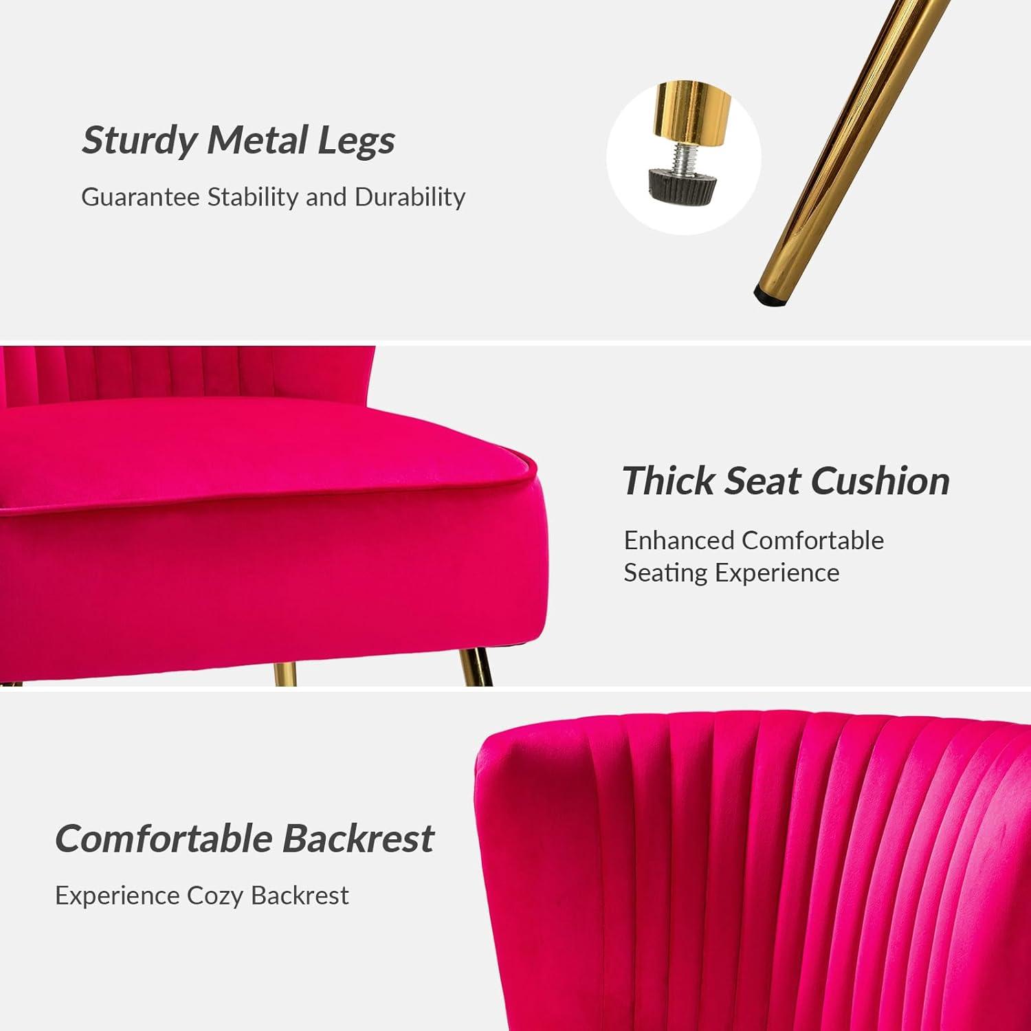 Fuchsia Velvet Armless Accent Chair Set with Gold Legs