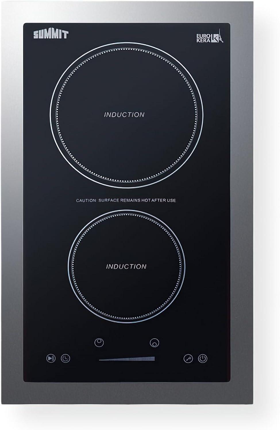 Compact Black Ceramic 2-Burner Induction Cooktop with Stainless Steel Trim