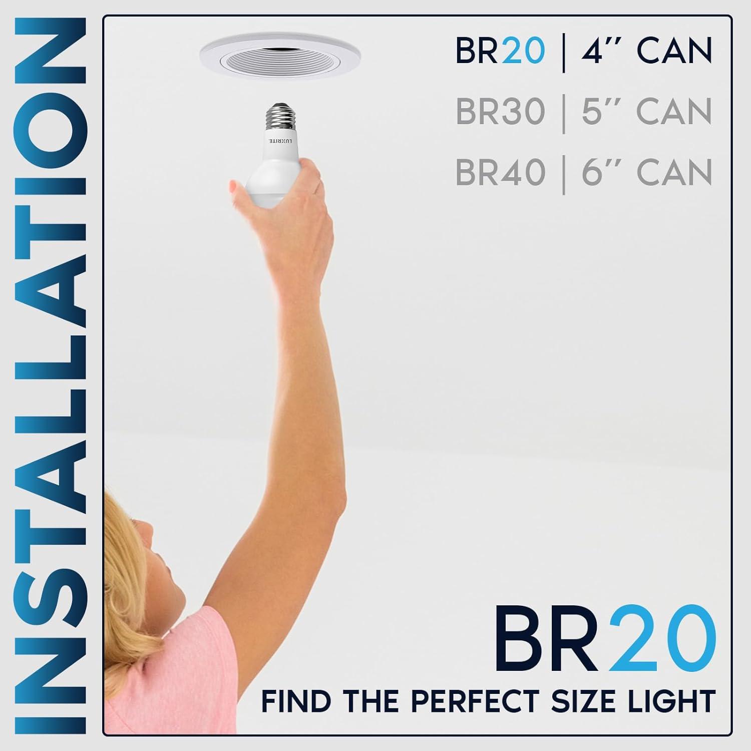LUXRITE BR20 LED Bulb, 45W Equivalent, 6500K Daylight, Dimmable, 460 Lumens, R20 LED Flood Light Bulb 6.5W, Energy Star, Damp Rated, E26 Base, Perfect for Recessed and Track Lighting (4 Pack)