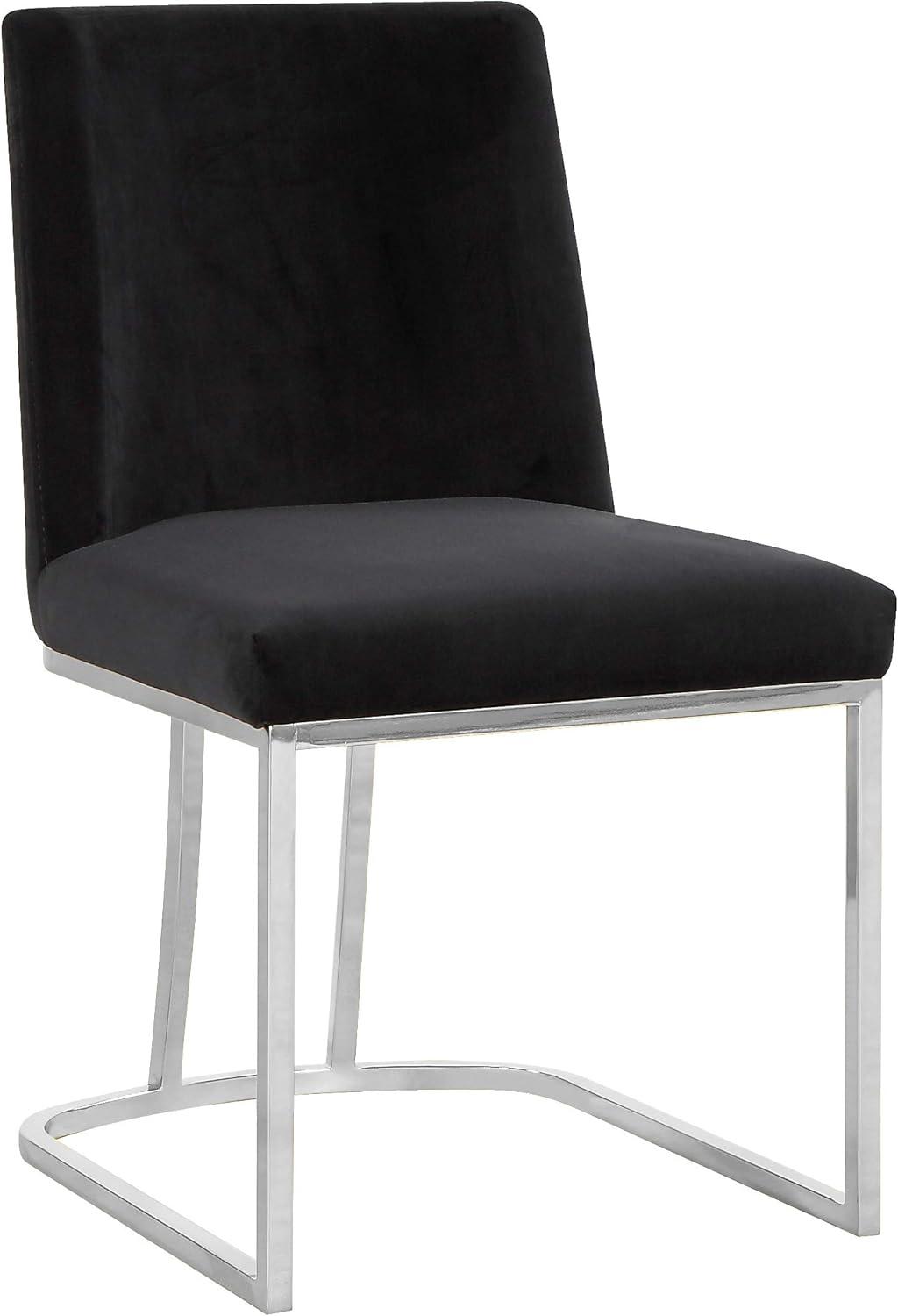 Velvet Upholstered Side Chair in Black with Chrome Metal Frame