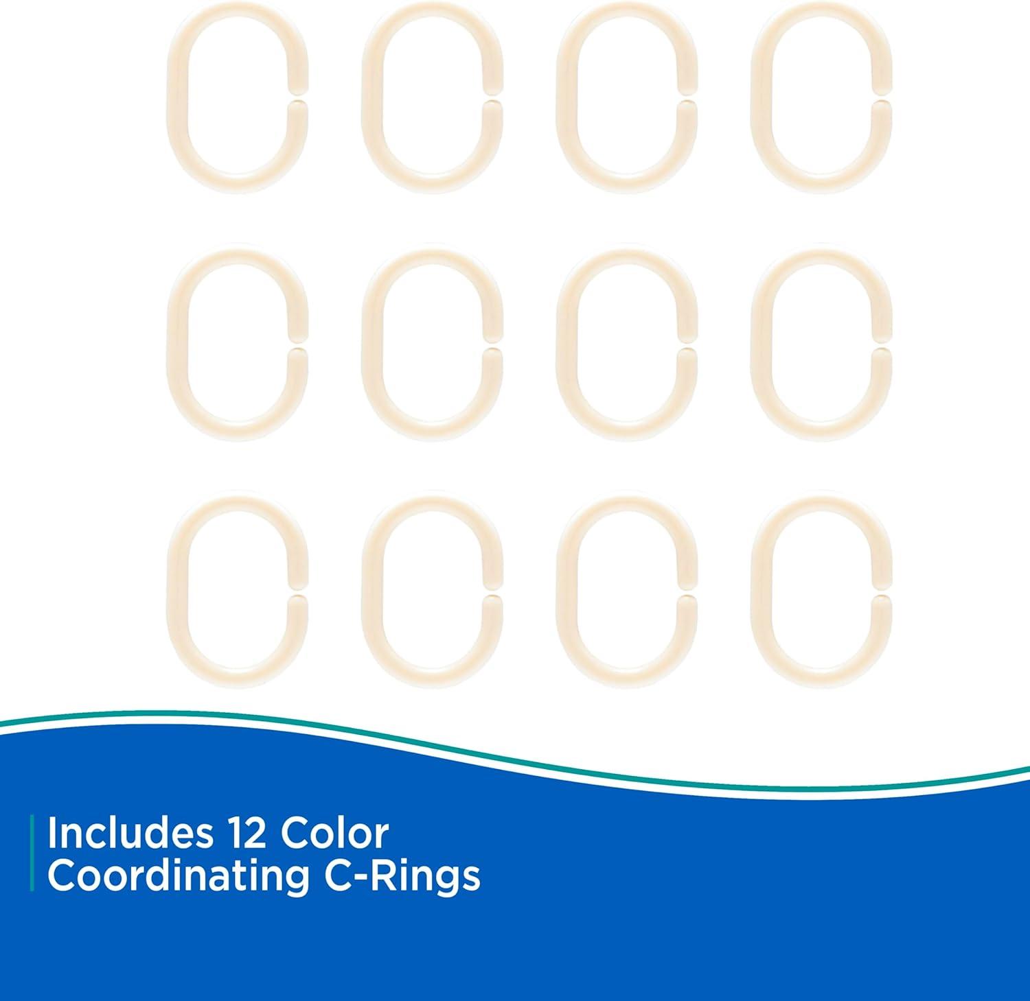 Kenney KN61756 Lightweight 3 Gauge Waterproof PEVA Shower Curtain Liner with Durable Eyelet Hang Holes, Weighted Magnetic Hem, and 12 Piece Plastic C-Ring Set for Bathroom, 70" W x 72" H, Cream