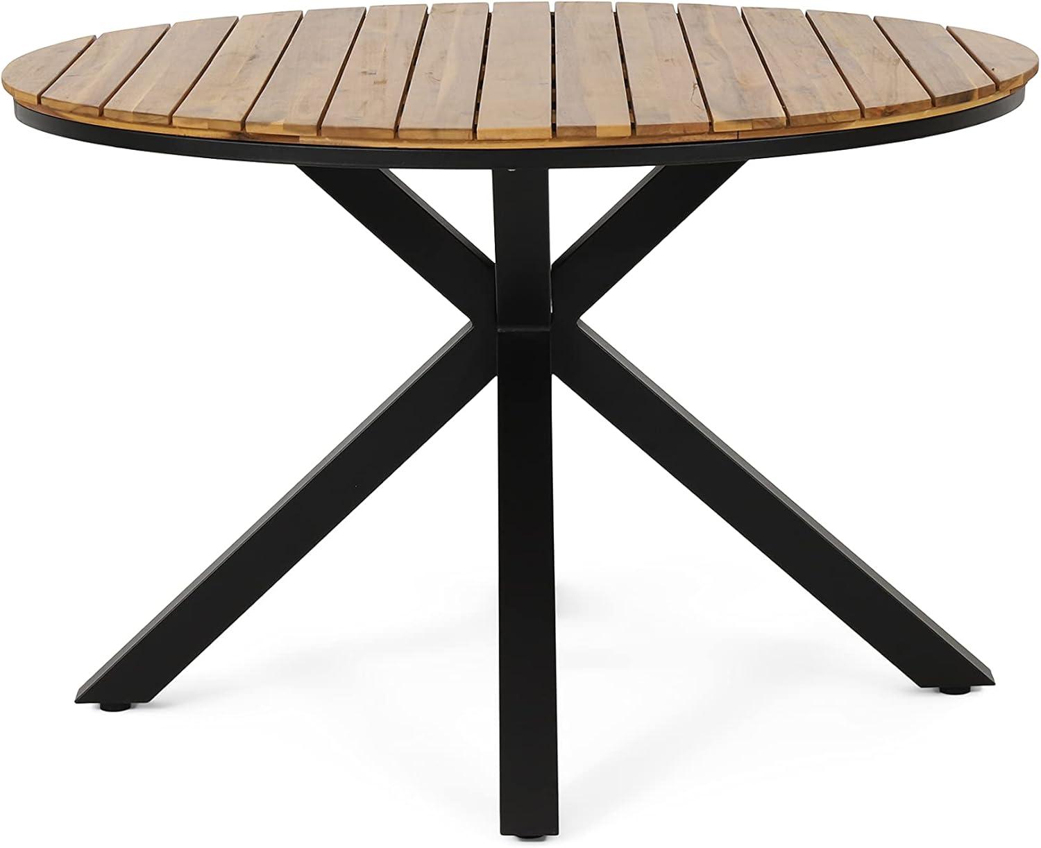 Christopher Knight Home 5pc Soto Mesh and Acacia Wood Teak Round Outdoor Dining Set Black