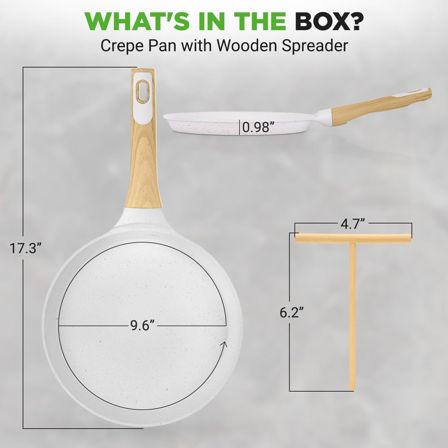 NutriChef Nutrichef 9.45” Non-Stick Crepe Pan With Wooden Spreader, Durable Marble Coated Dosa Pan, Bakelite Handle And Induction Bottom, Pfoa/Pfos Free, Dishwasher Safe, Even Heat Distribution