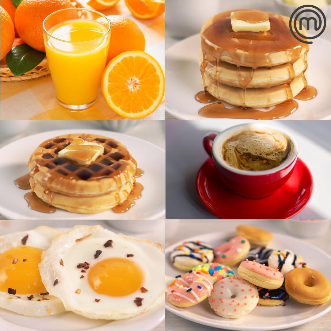 MasterChef 3-in-1 Mini Breakfast Maker- Make Eggs, Pancakes, Donuts, & Waffles and More in One Appliance! 3 Removable Non-Stick Cooking Plates for Easy Cleaning & Storing