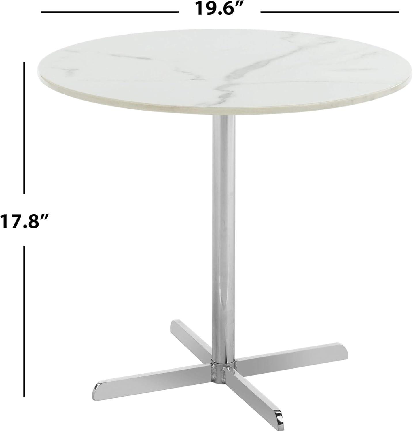 SAFAVIEH Winnie Round Modern Glam Side Table, White Marble/Chrome