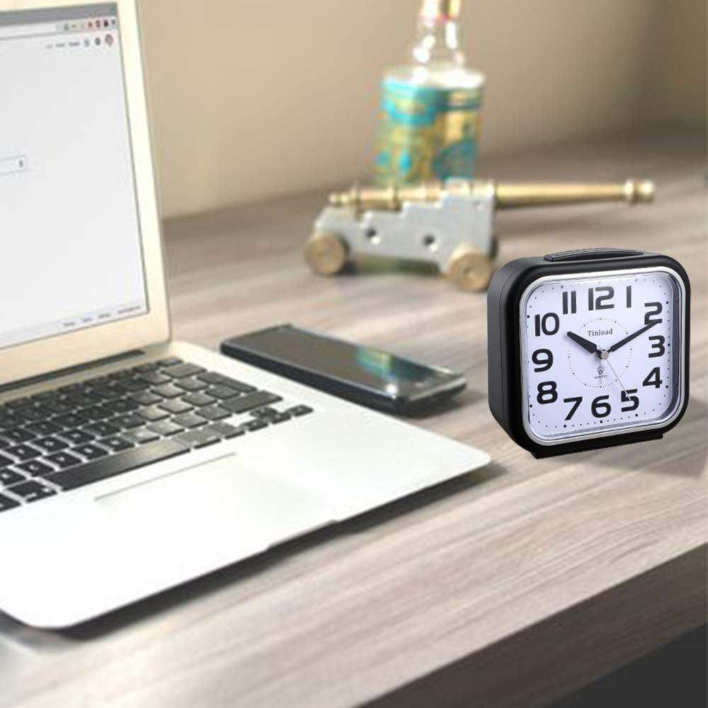 5.5" Silent Analog Alarm Clock Non Ticking, Gentle Wake, Beep Sounds, Increasing Volume, Battery Operated Snooze and Light Functions, Easy Set, Black (Best for Elder)