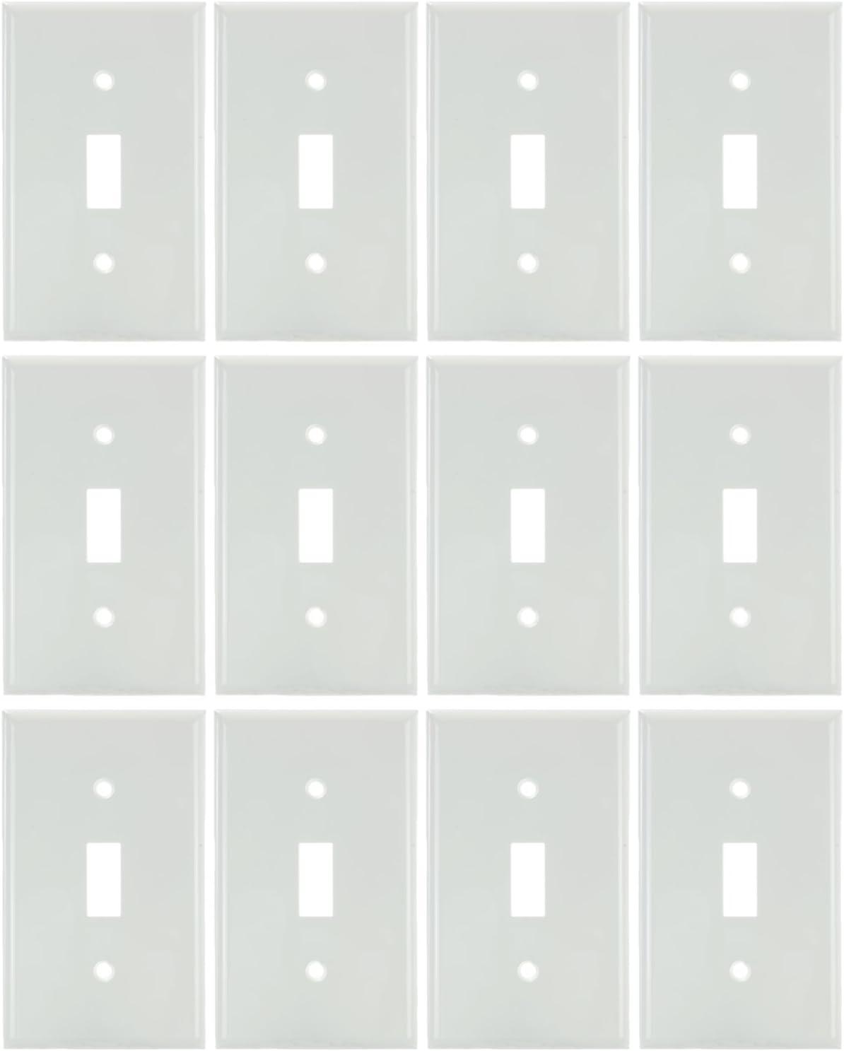 White Plastic 1-Gang Toggle Switch Plate, 12 Pack