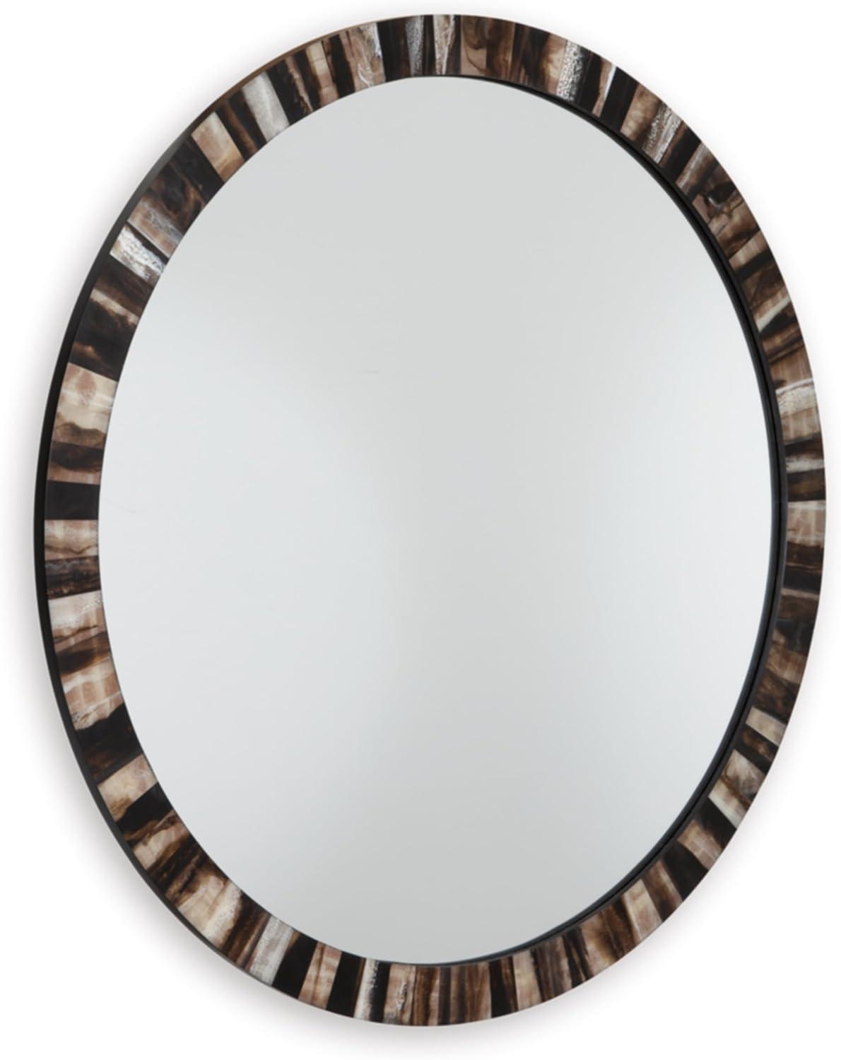 36" Round Brown and White Resin Accent Mirror