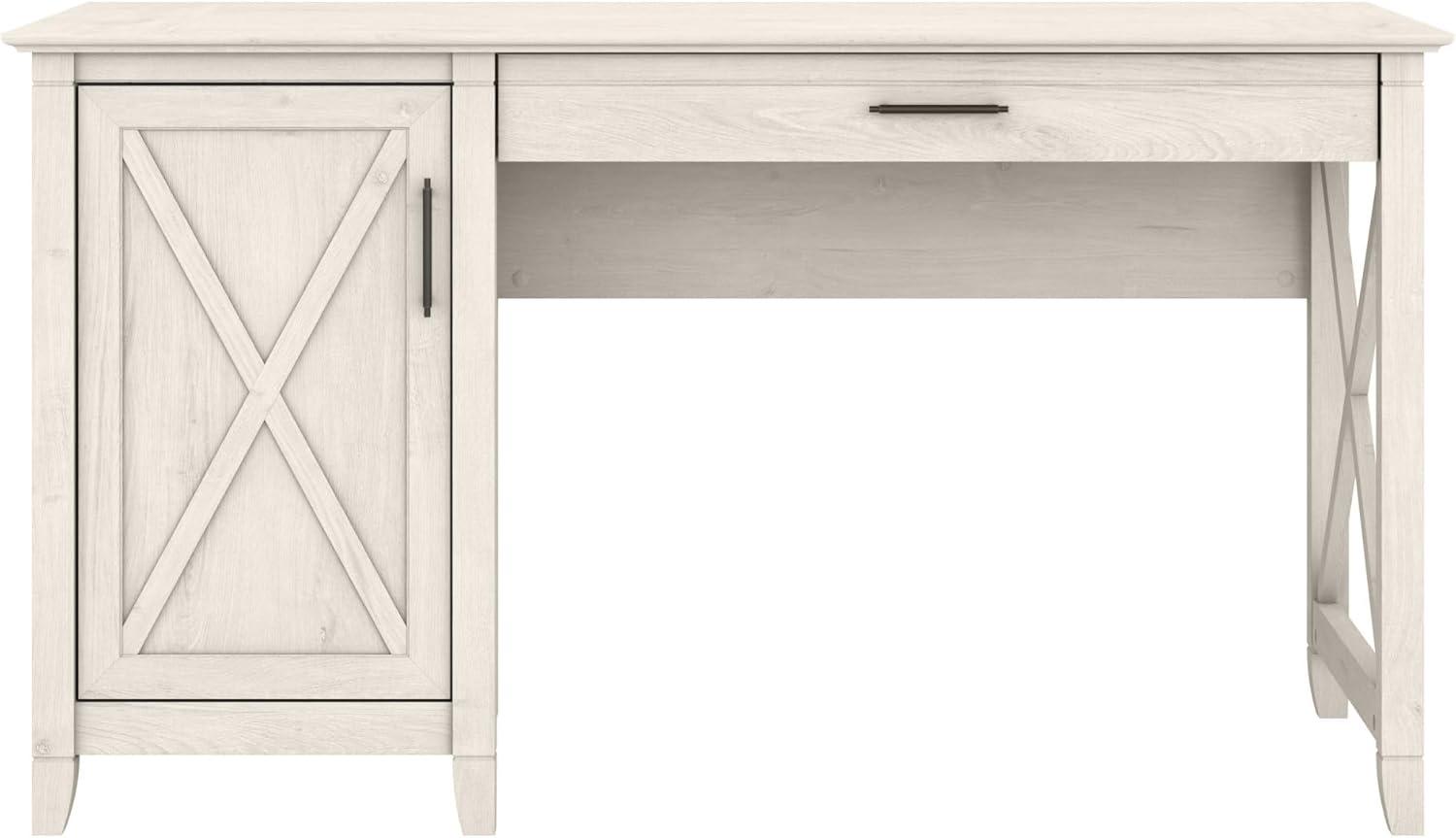 Linen White Oak 54" Cabinet Desk with Keyboard Tray & Storage