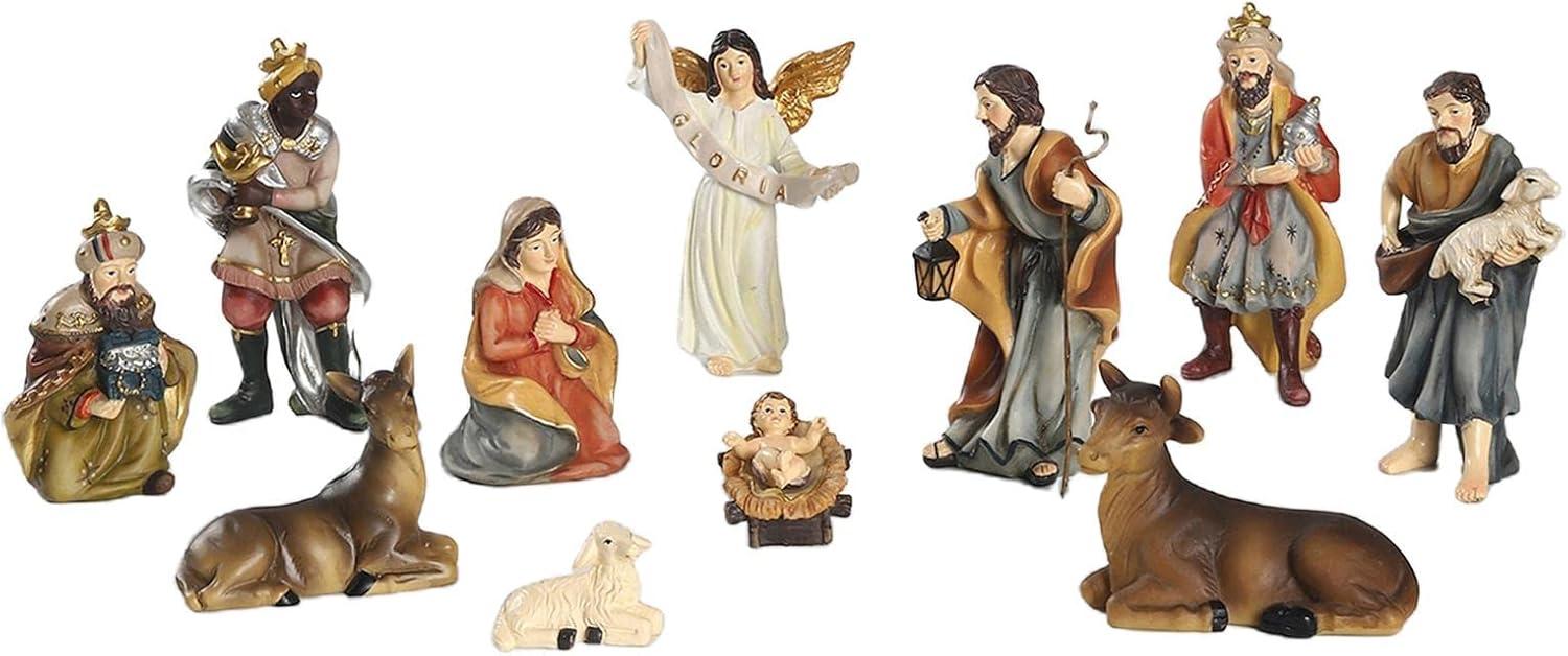 Hand-Painted Resin 11-Piece Nativity Set, 4-Inch Figures