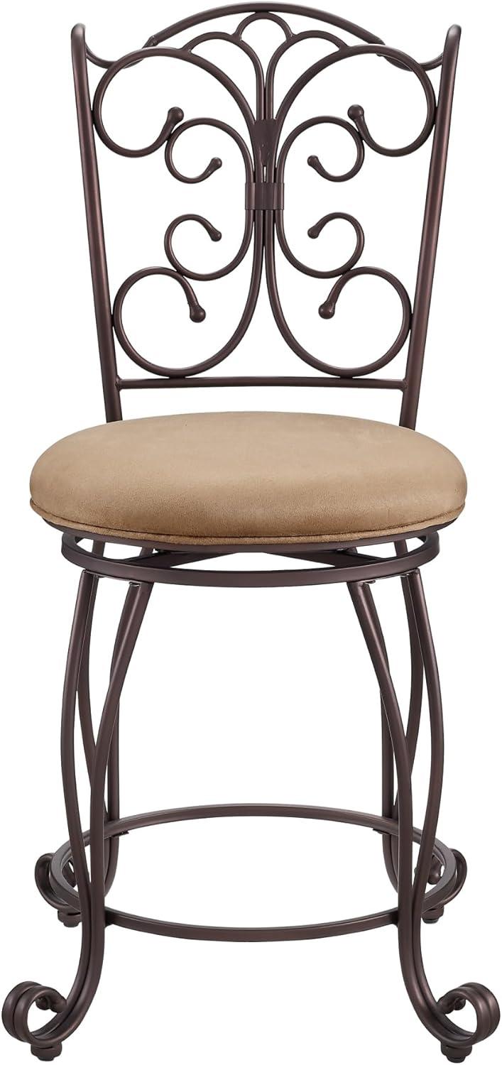 Elegant Traditional Swivel Counter Stool in Bronze with Plush Light Brown Cushion