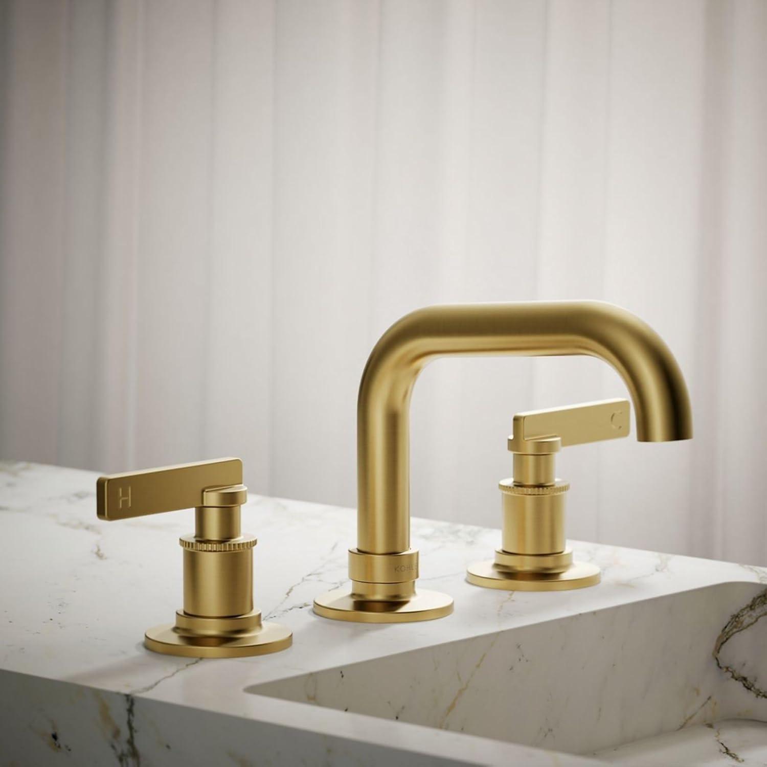 Vibrant Brushed Moderne Brass Widespread Bathroom Sink Faucet