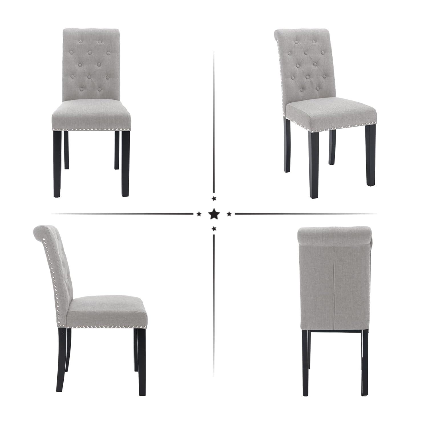 Westice Dining Room Chairs Set of 6 Upholstered Fabric Kitchen Chairs Dining Room Side Chair with Nailhead Trim and Rubber Wood Legs for Small Space Apartment, Light Gray