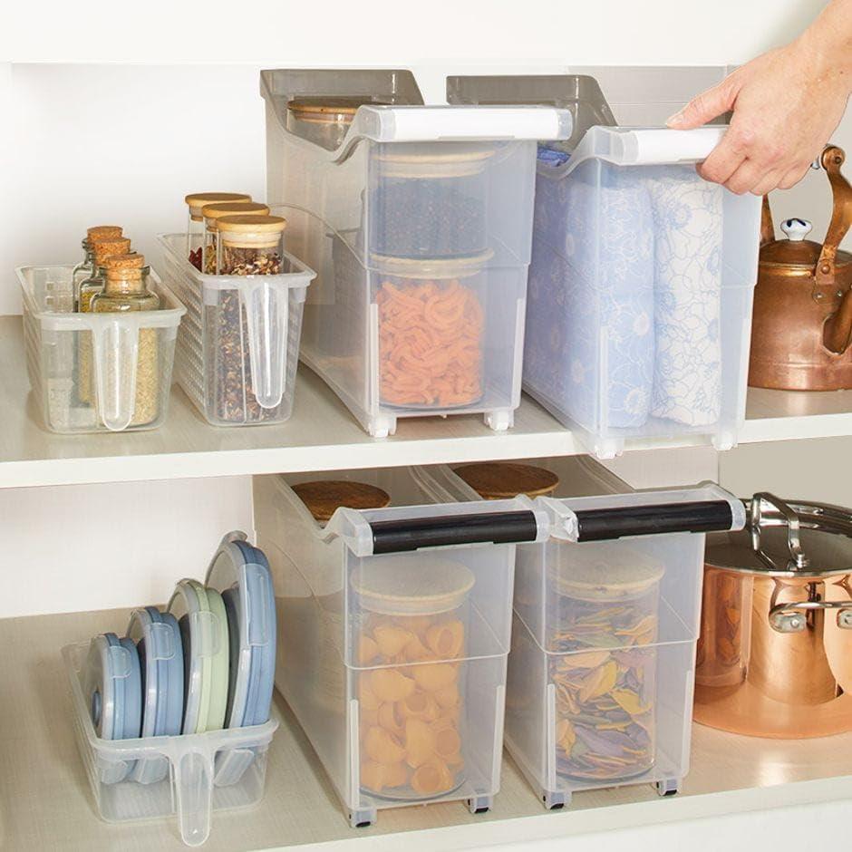 Clear Plastic Rolling Storage Bin with Black Handle