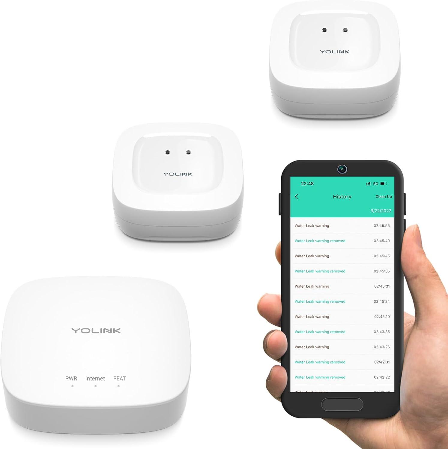 YoLink Smart Home Starter Kit: Hub & 2-Pack Water Leak Sensor 1, LoRa Up to 1/4 Mile Open-Air Range, SMS/Text, Email & Push Notifications, w/Alexa, IFTTT, Home Assistant