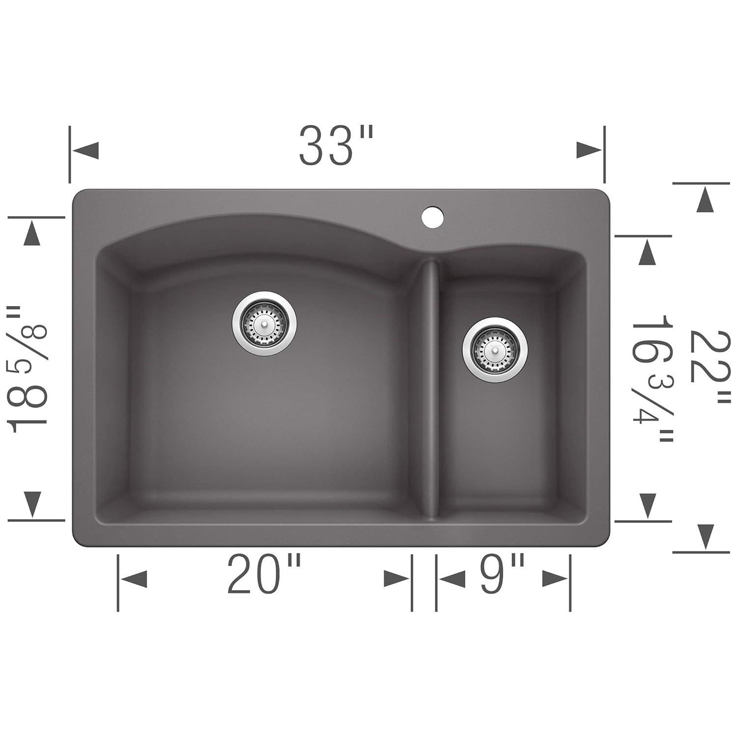 Diamond Silgranit 33" L x 22" W Double Basin Drop-In/Undermount Sink