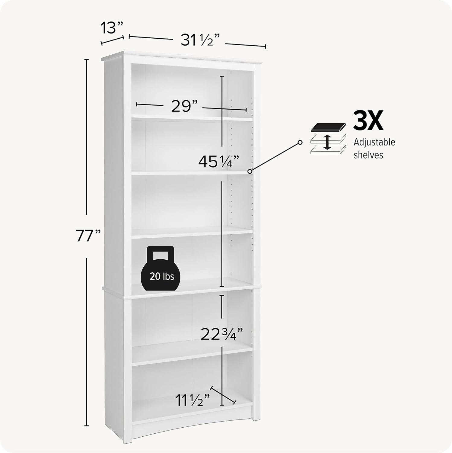 Prepac Home Office 6-Shelf White Engineered Wood Standard Bookcase