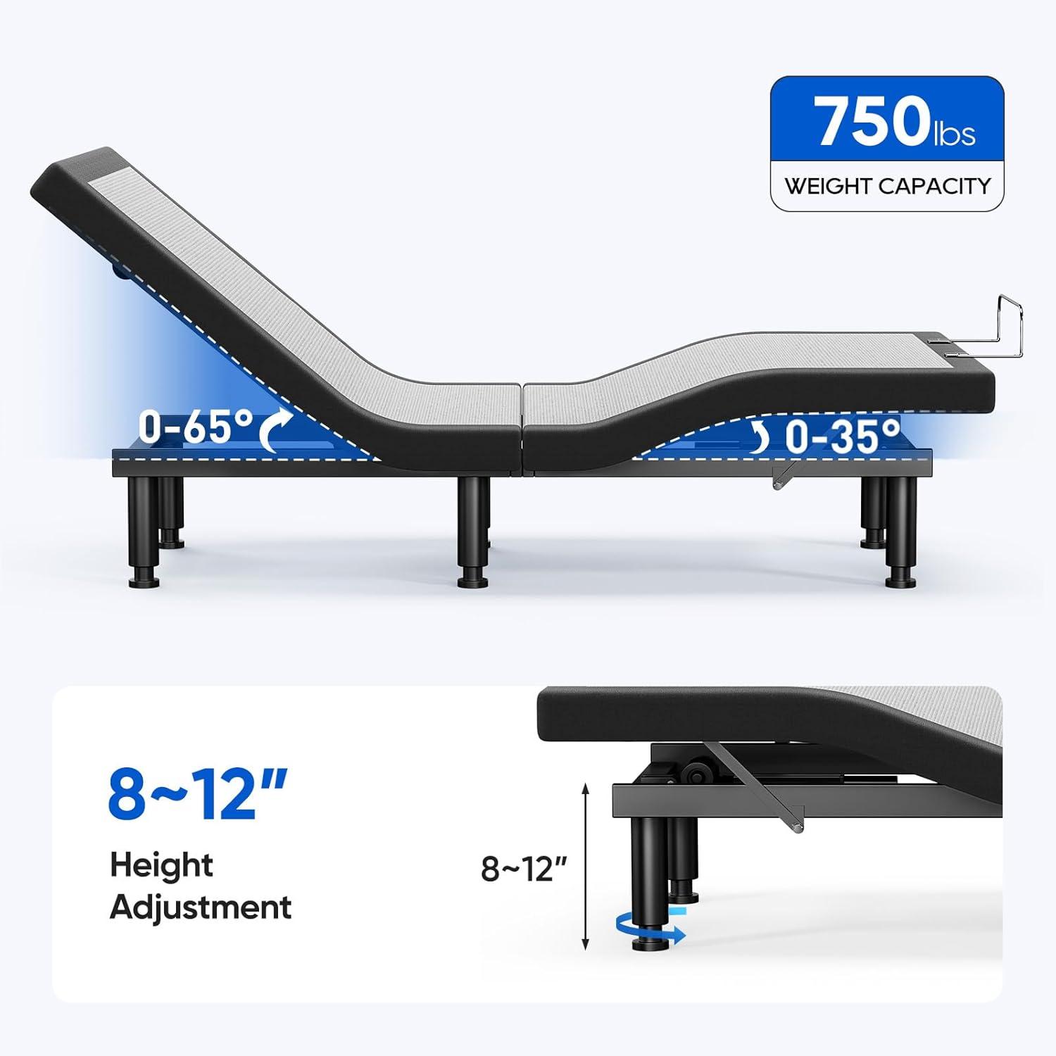 Clara Clark Clara Clark Massaging Zero Gravity, Zero Clearance Adjustable Bed with Wireless Remote, USB Ports & LED Lights