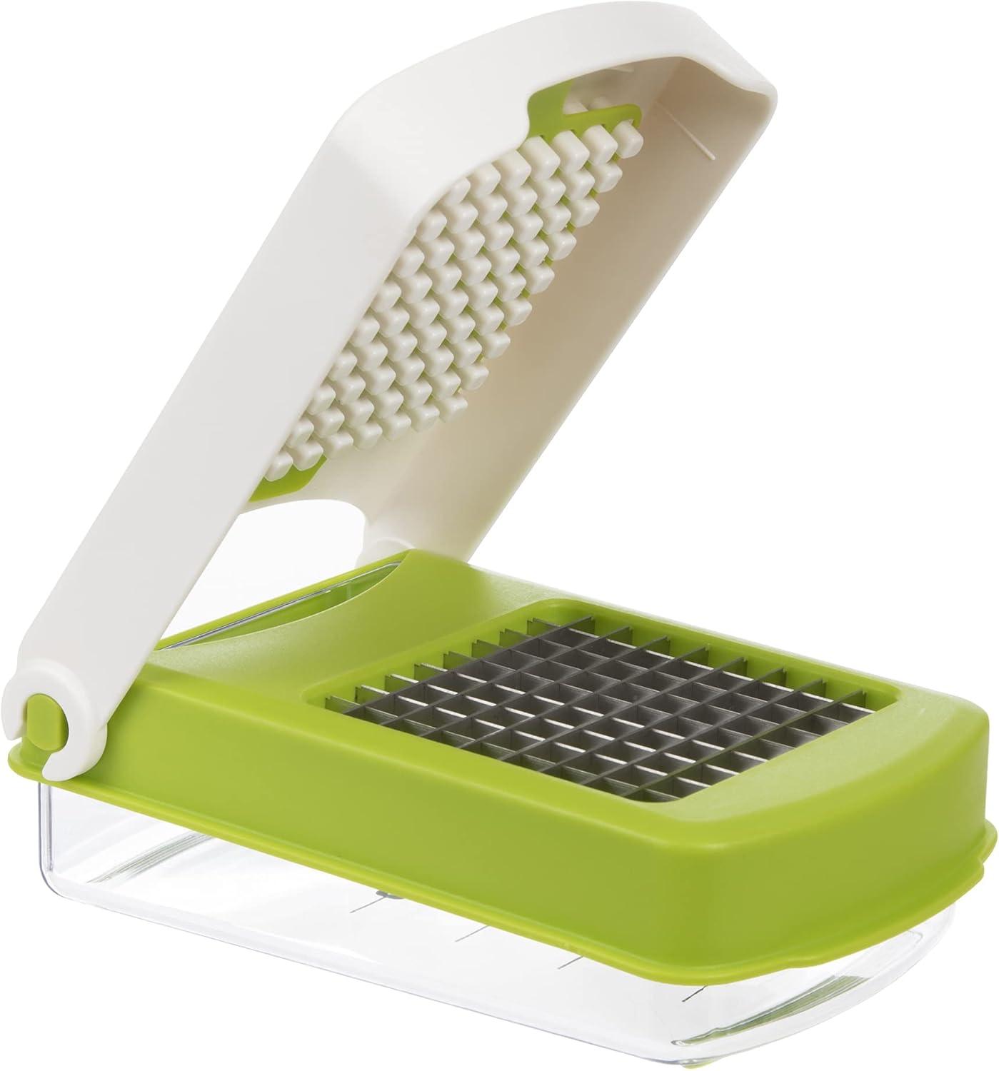 Prepworks Compact Veggie Chopper: Manual Food Chopper & Slicer, Stainless Steel Blade, Dishwasher-Safe, Green/White/Clear