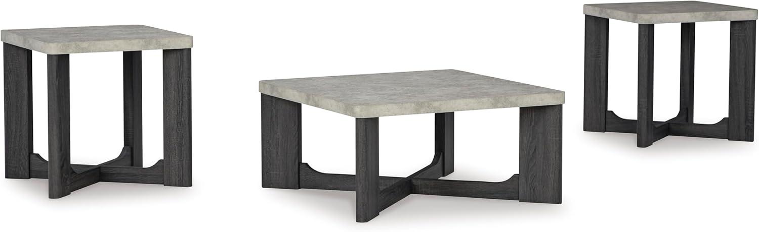 Gray Square Faux Cement and Wood Coffee Table Set