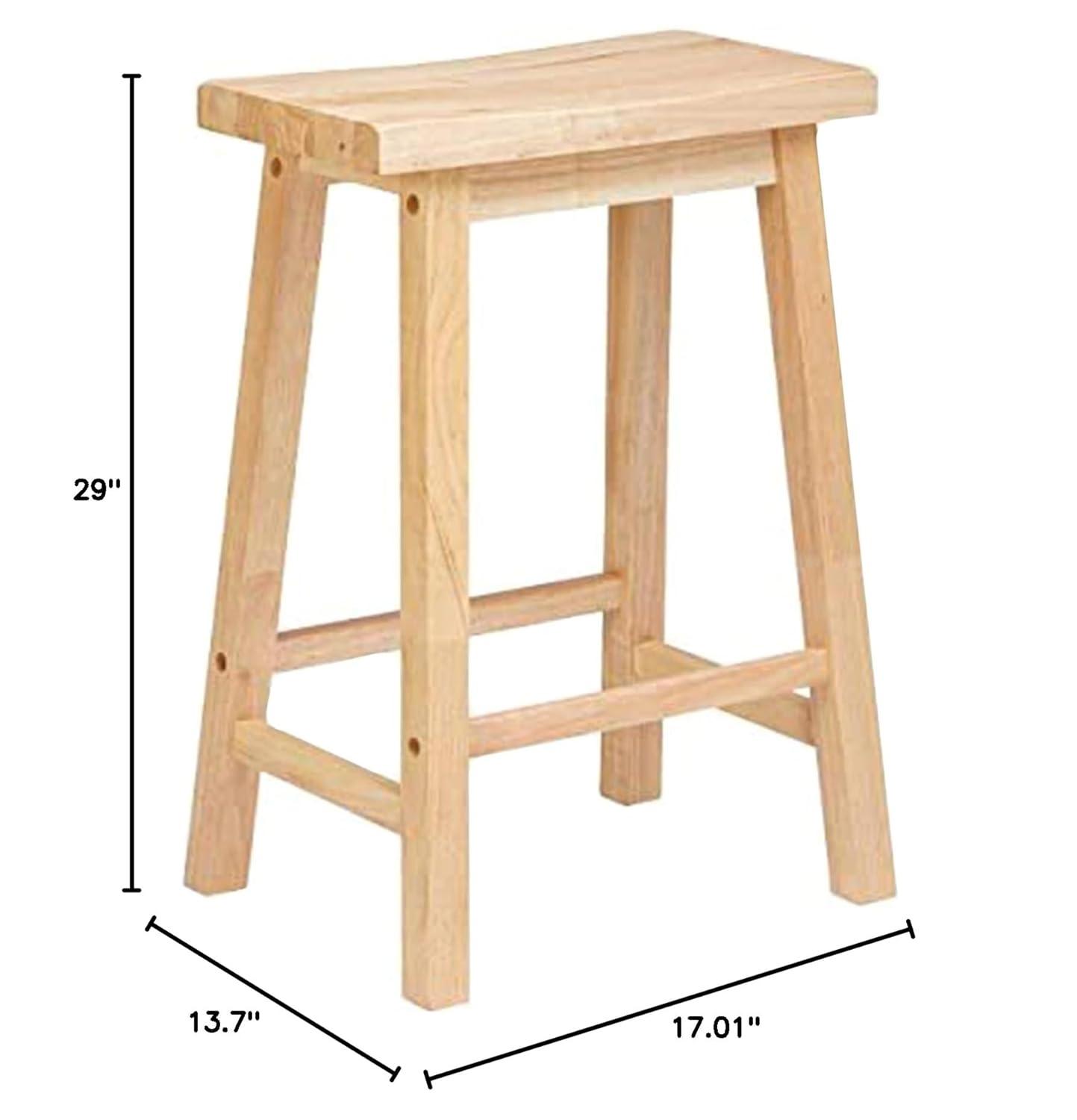 PJ Wood Classic Saddle-Seat 29" Tall Kitchen Counter Stool for Homes, Dining Spaces, and Bars w/ Backless Seat, 4 Square Legs, Natural (2 Pack)