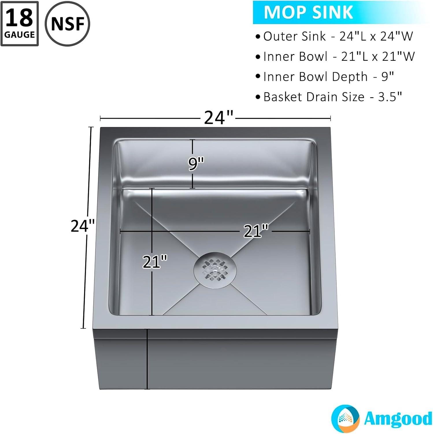 Stainless Steel Floor Mop Sink. 24" x 24" x 13" Sink