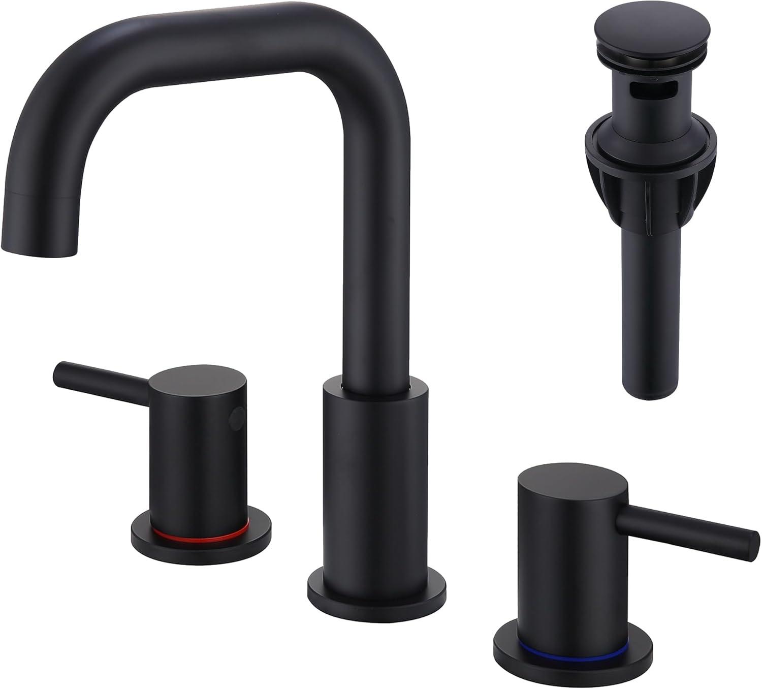 Matte Black 8" Widespread Bathroom Faucet with Pop-Up Drain