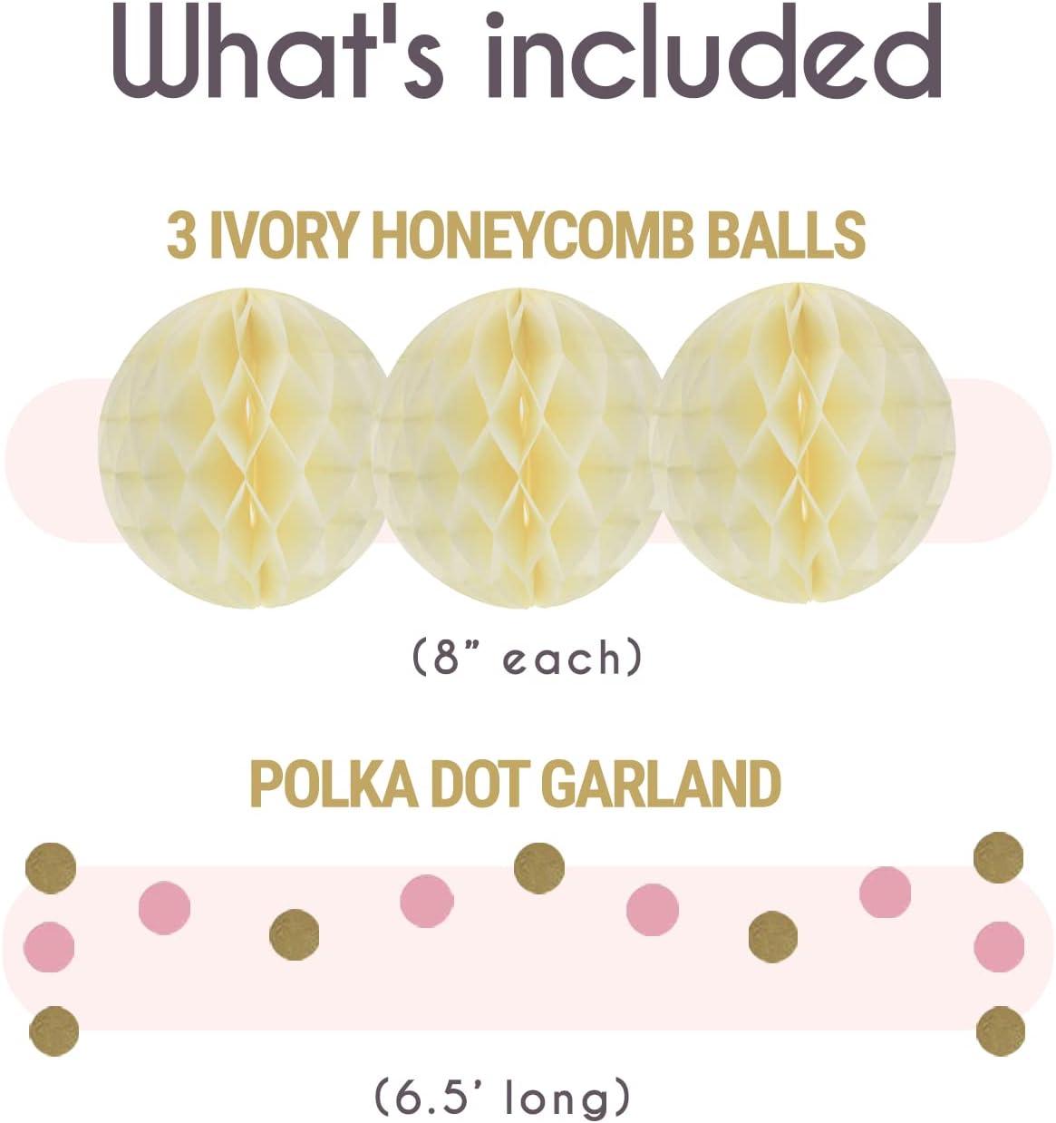 EpiqueOne 22pc Pink, Gold, and Ivory Decorative Party Decoration Kit with Paper Pom Poms and Lanterns