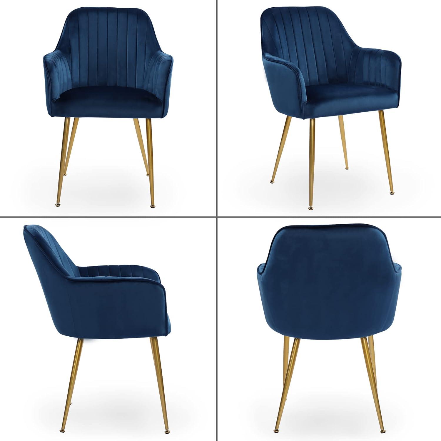 MOJAY Velvet Dining Chairs with Golden Legs, Set of 2, Navy