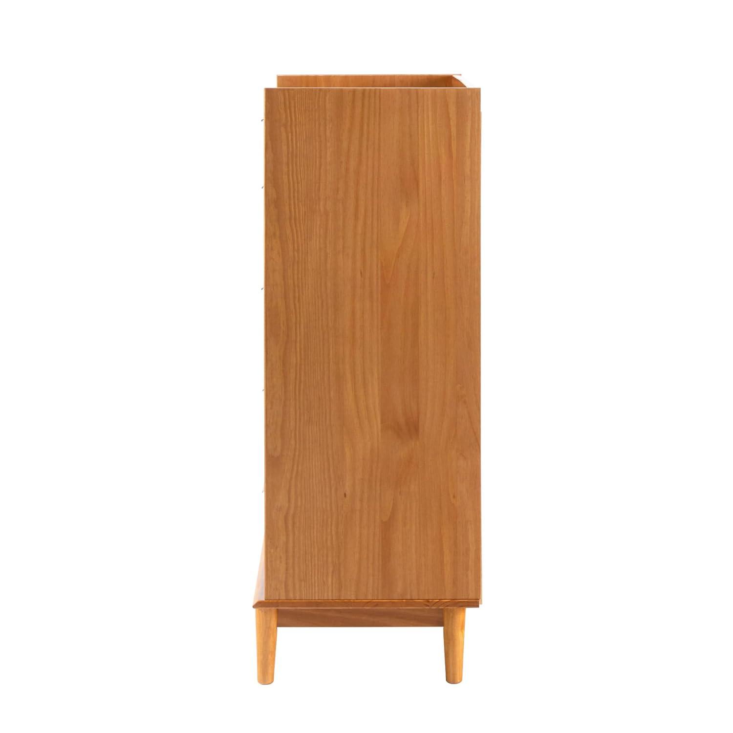 Caramel Solid Wood Mid-Century Modern 6-Drawer Tall Dresser