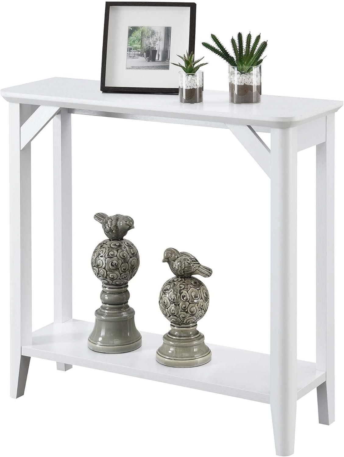 Convenience Concepts Winston Hall Table with Shelf in White Wood Finish