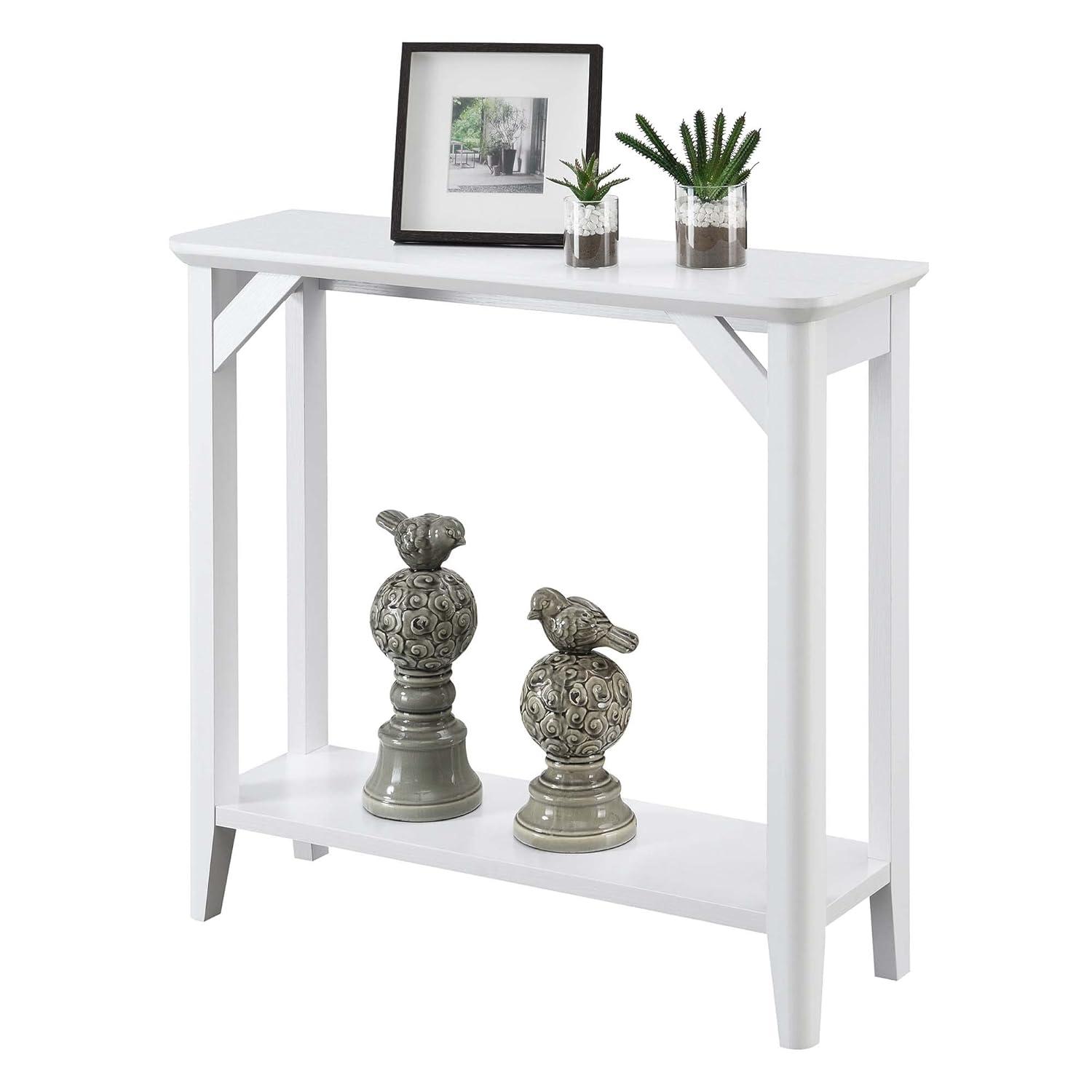Convenience Concepts Winston Hall Table with Shelf in White Wood Finish
