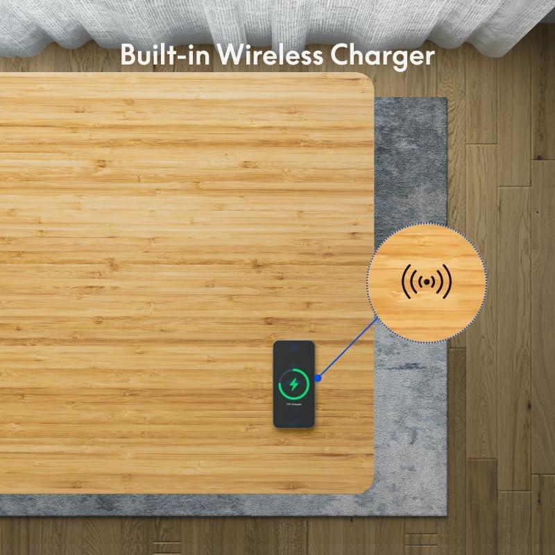 FLEXISPOT Q8 55" Bamboo Standing Desk, Dual Motor 3 Stages Adjustable Height Electric Computer Workstation w/Wireless Charging, Drawer, Quick Install, 220lbs Capacity (Bamboo Tabletop + White Frame)