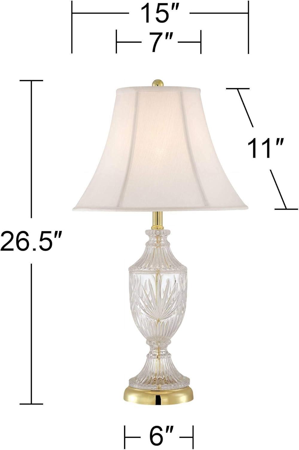 Traditional Cut Glass Urn Table Lamp with Brass Accents and White Shade