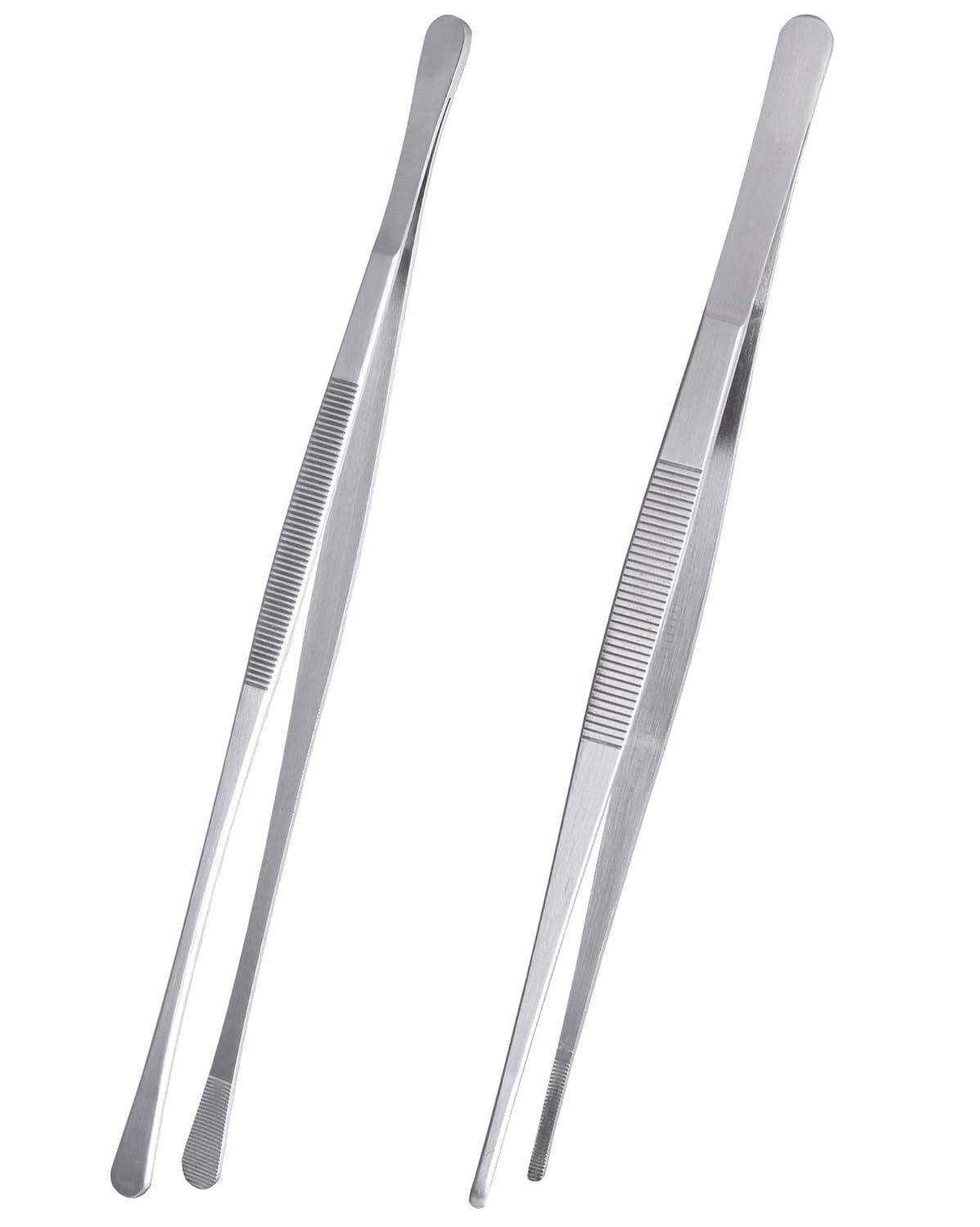 Bentne 12Inch Fine Tweezer Tongs 2pcs Extra Long Stainless Steel Tweezers Tongs for Outdoor BBQ Daily Cooking