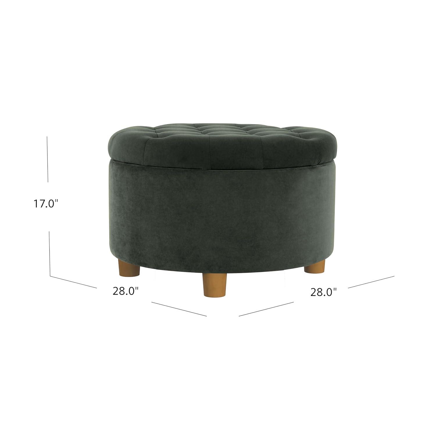 Tufted Round Storage Ottoman Loden Green Velvet - HomePop: Velvet Footstool, Honey Oak Legs, 250lb Capacity