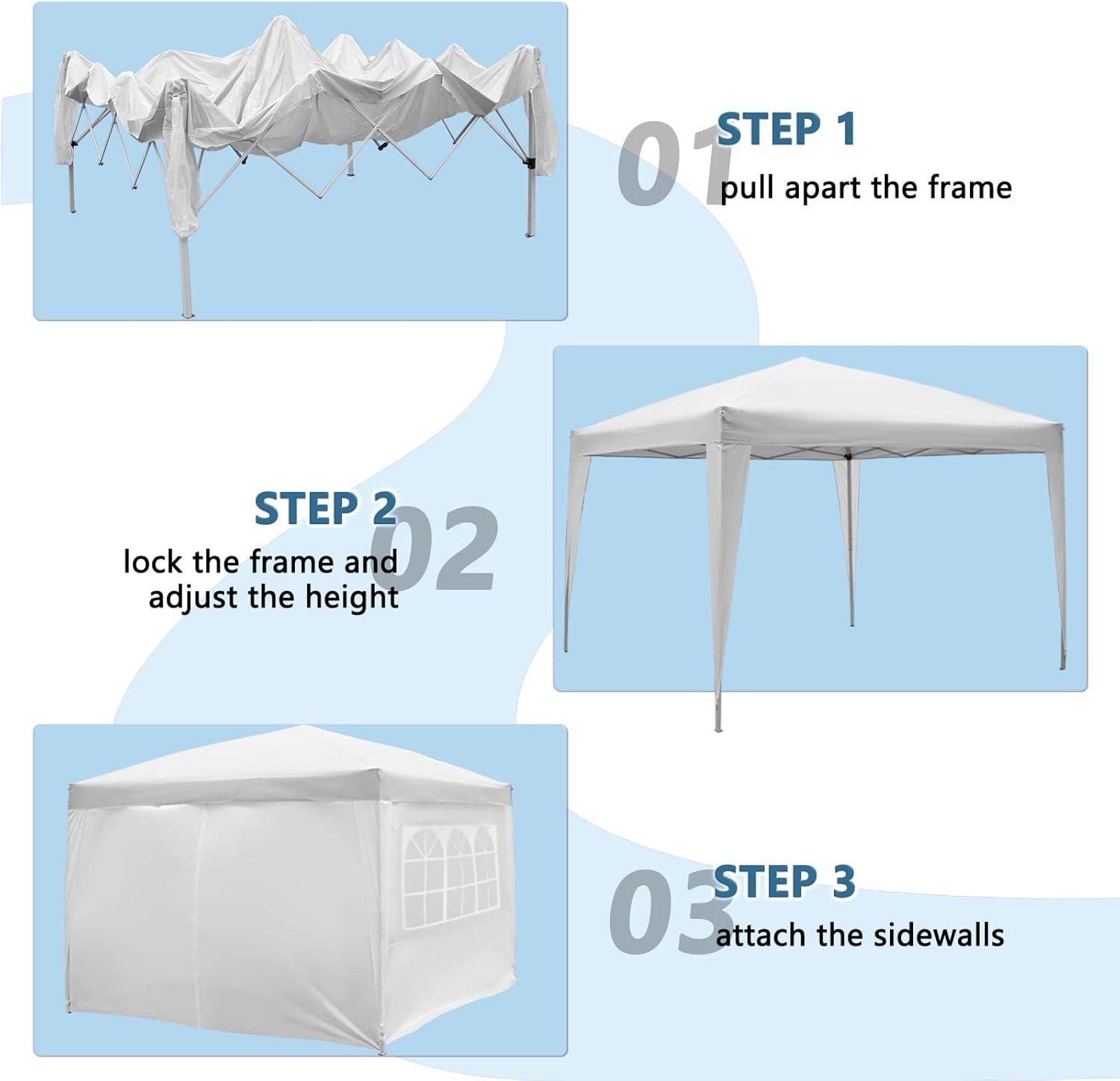 HOTEEL Canopy 10x10 Waterproof Pop up Canopy Tent with 4 Sidewalls Outdoor Event Shelter Tent for Parties Sun Shade Party Commercial Canopy with Air Vent & Carry Bag,White