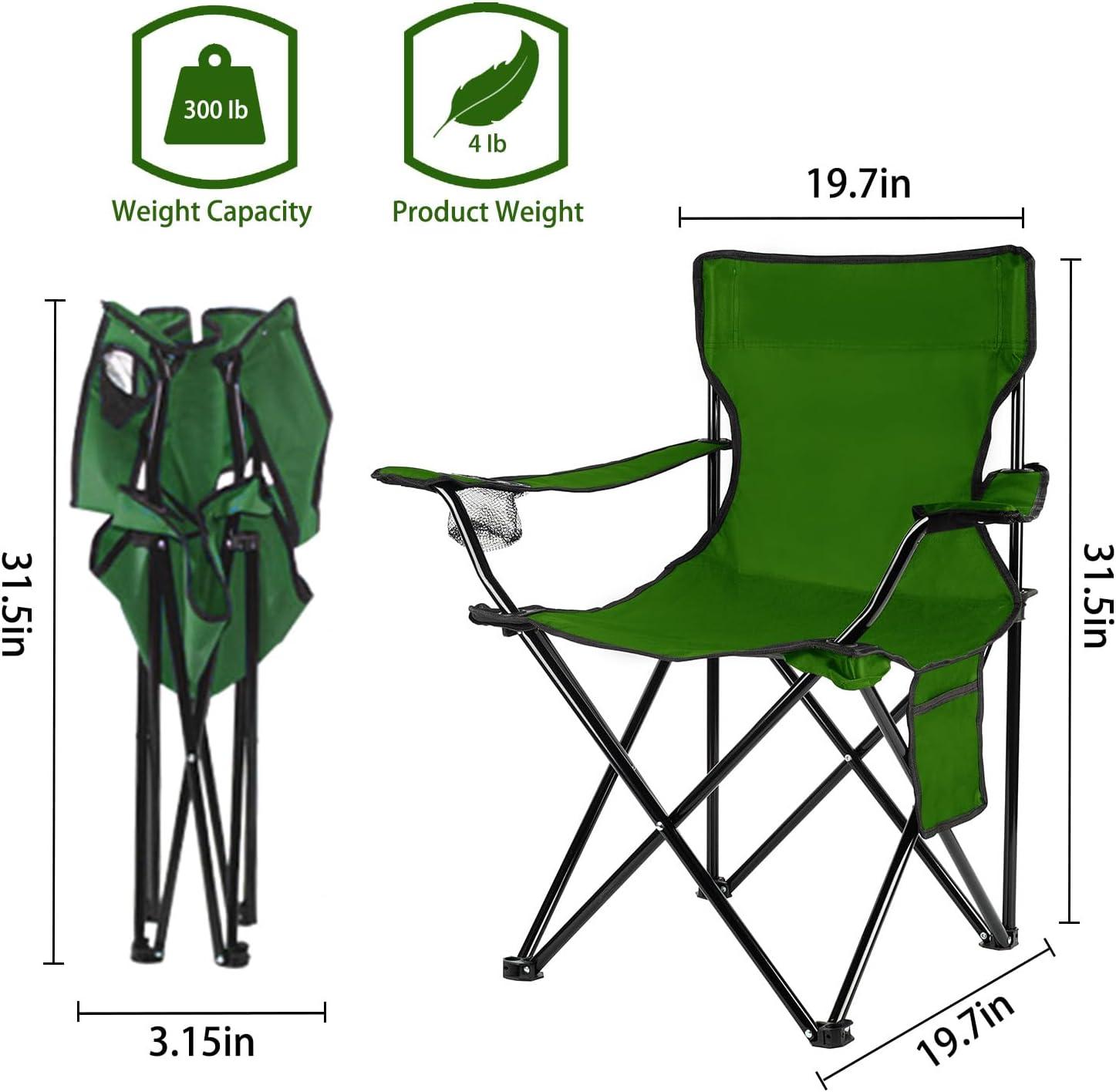 Green Folding Camping Chair with Arms and Carry Bag