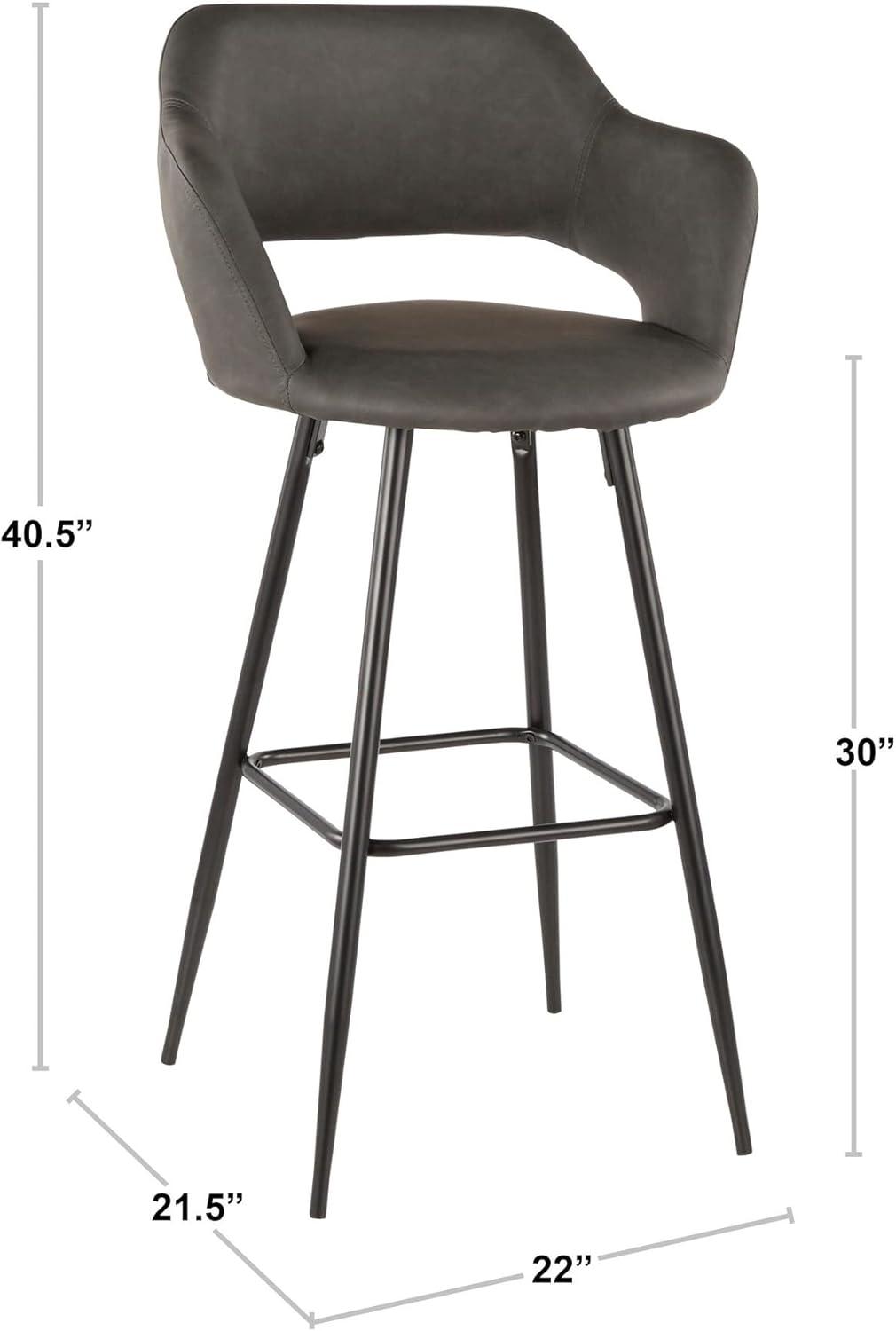 Sleek Contemporary 40.5" Black Metal & Grey Leather Bar Stool Set