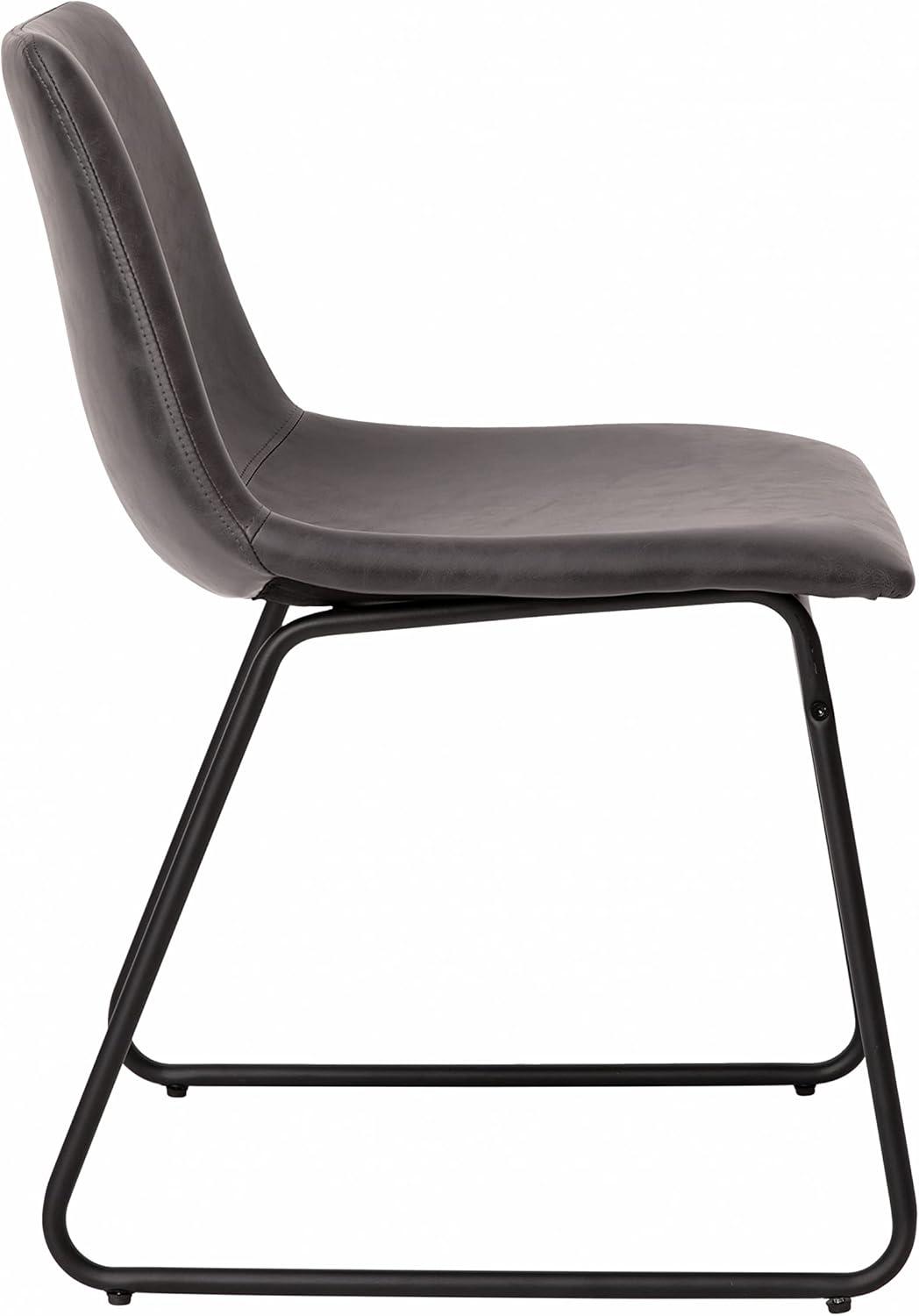 Taylor & Logan 18 Inch Indoor Dining Table Chairs, LeatherSoft Upholstery-Set of 2 Gray Faux Leather/Black Frame