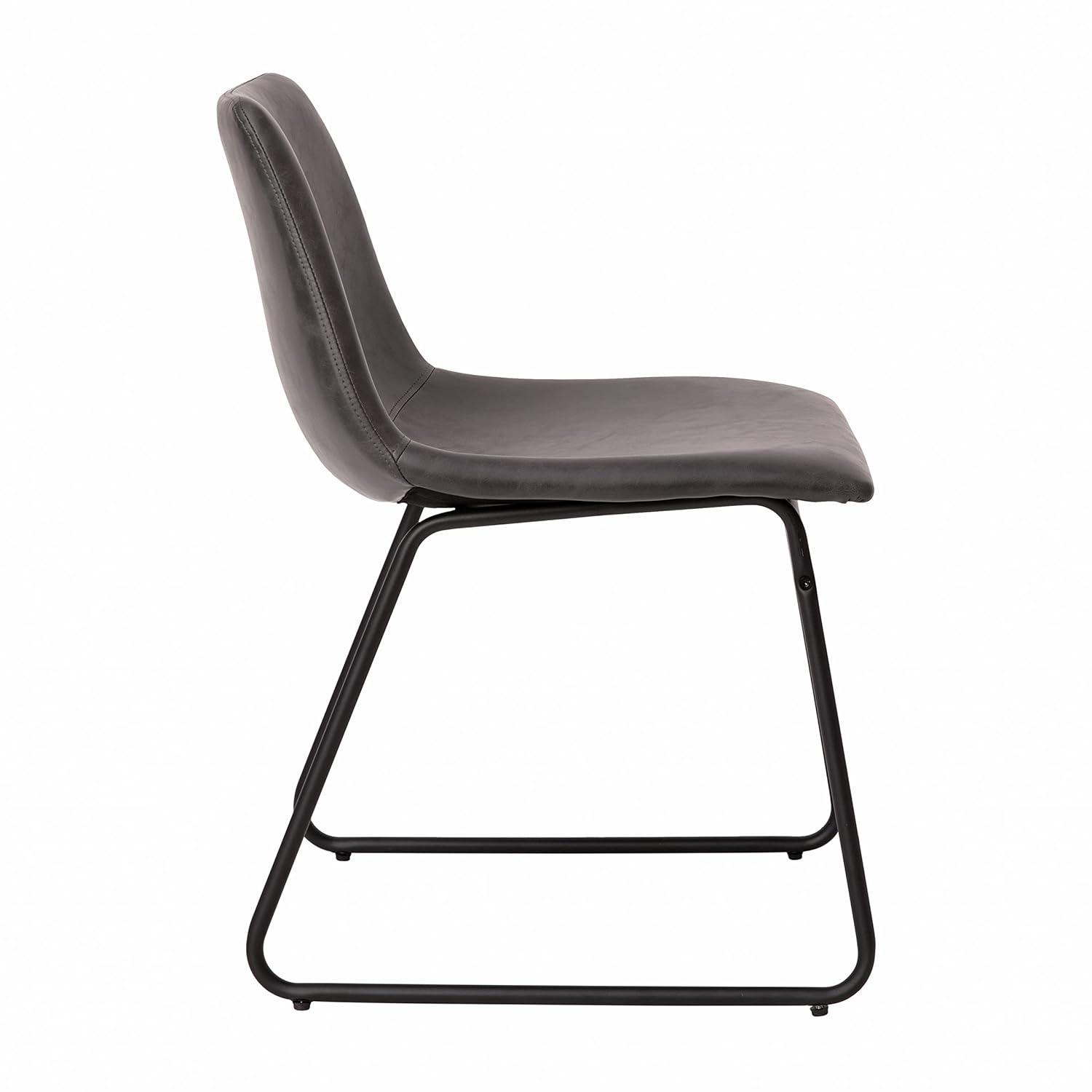 Taylor & Logan 18 Inch Indoor Dining Table Chairs, LeatherSoft Upholstery-Set of 2 Gray Faux Leather/Black Frame