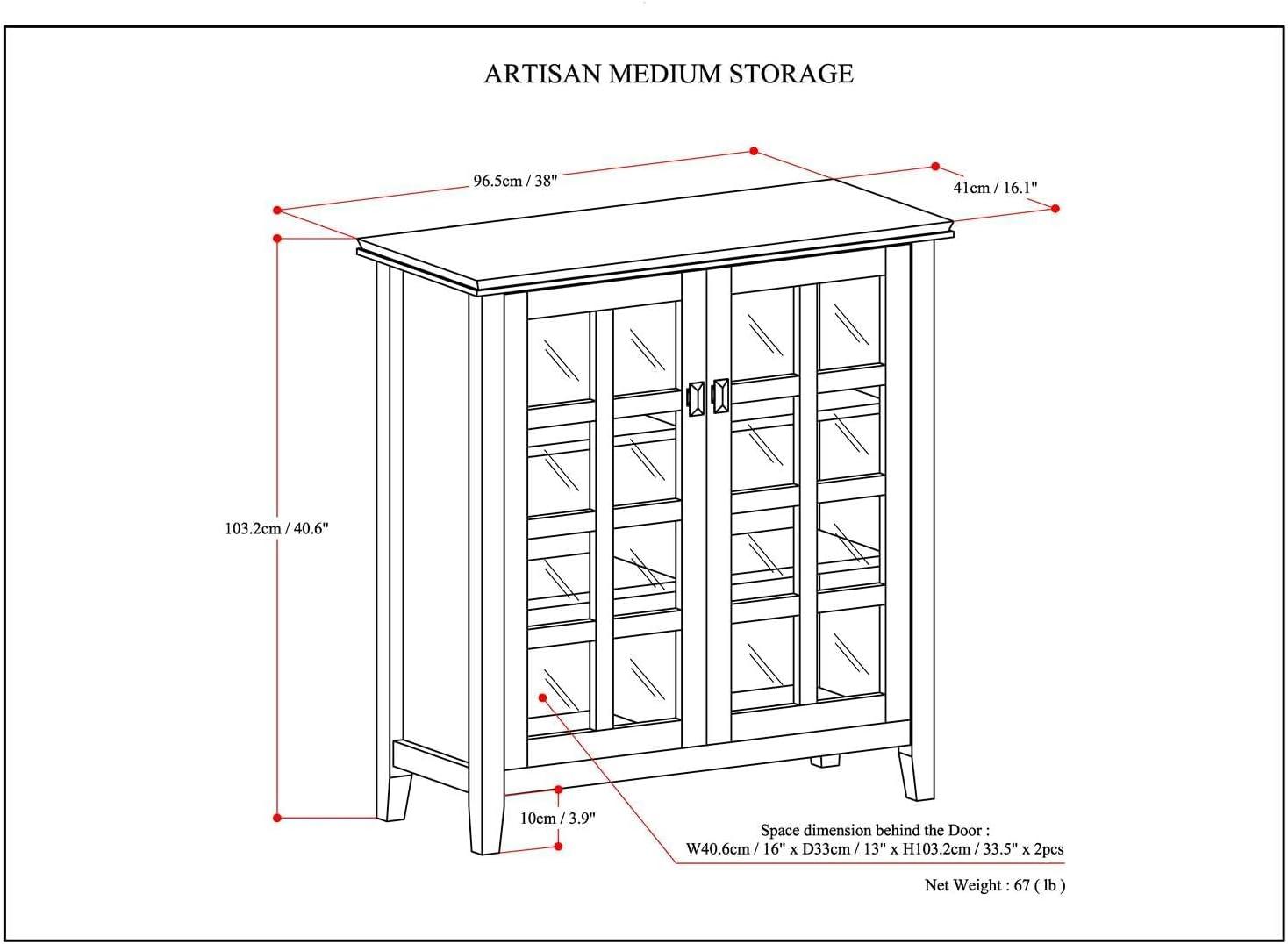 Simpli Home Artisan SOLID WOOD 38 inch Wide Transitional Medium Storage Cabinet in Russet Brown